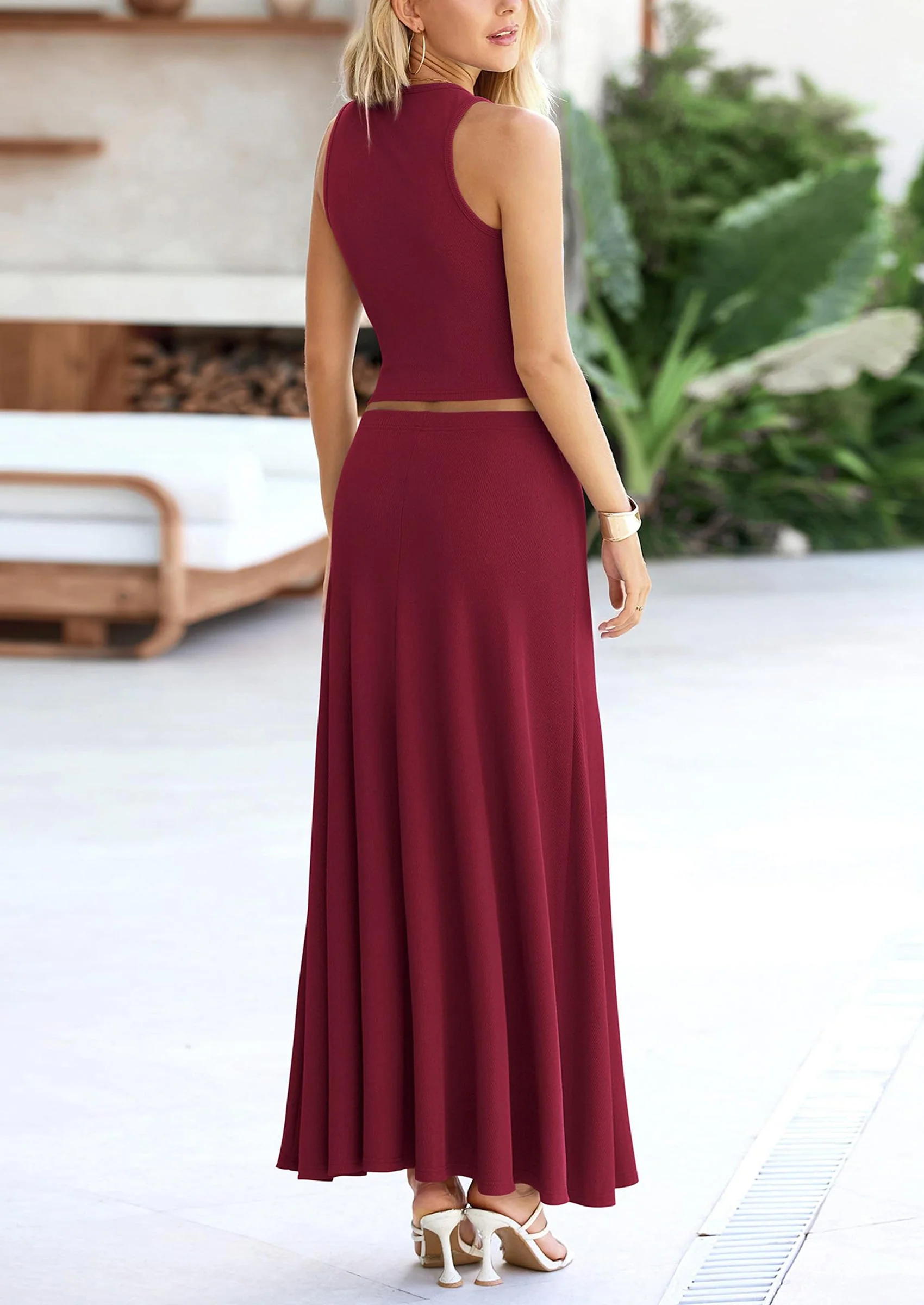 PRETTYGARDEN 2 Piece Maxi Skirt Sets Casual Knit Cropped Tank Top High Waisted Long Skirts Outfit - Image 80