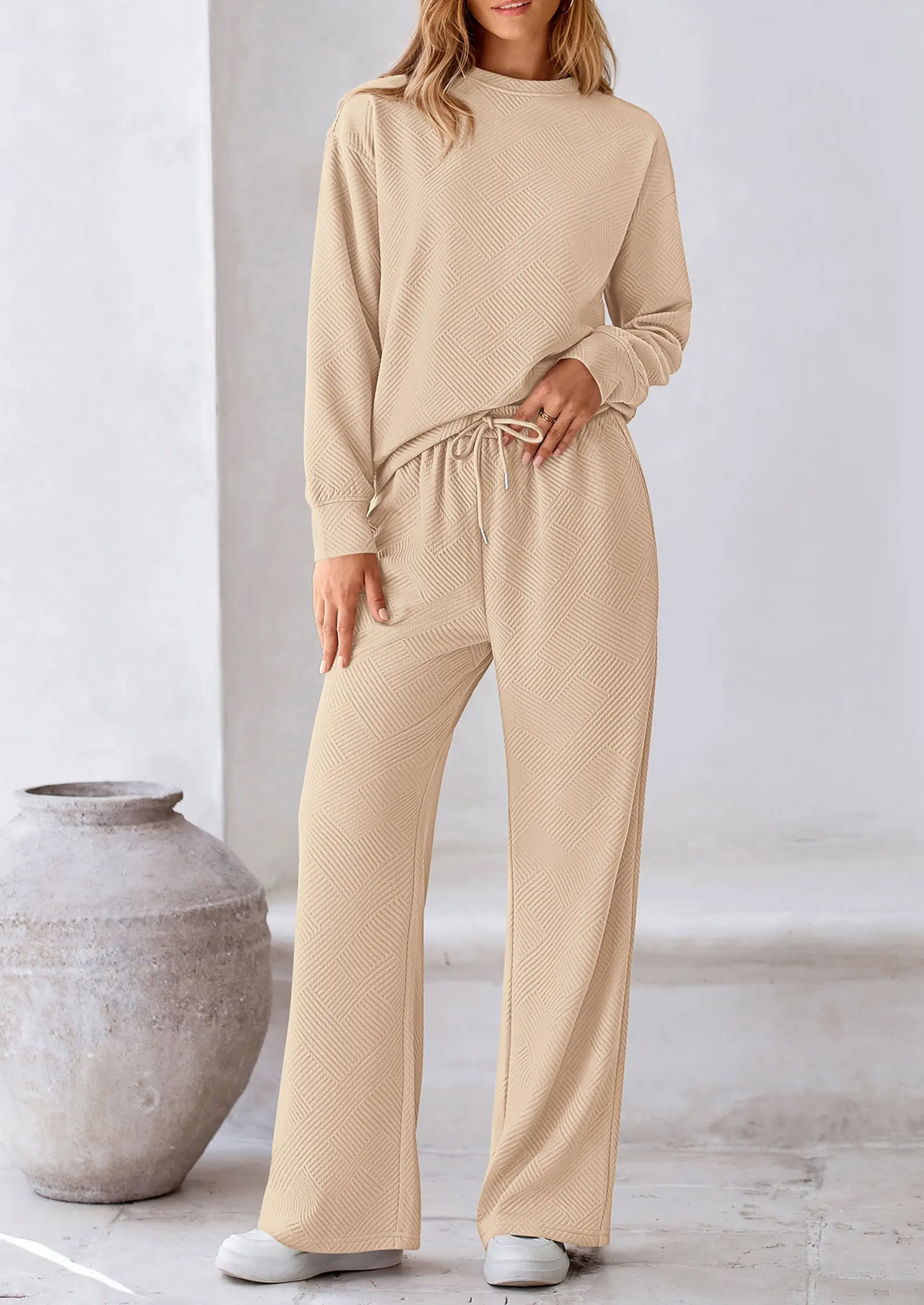 PRETTYGARDEN 2 Piece Long Sleeve Pullover Tops and Wide Leg Pants Knitted Lounge Sets - Image 10