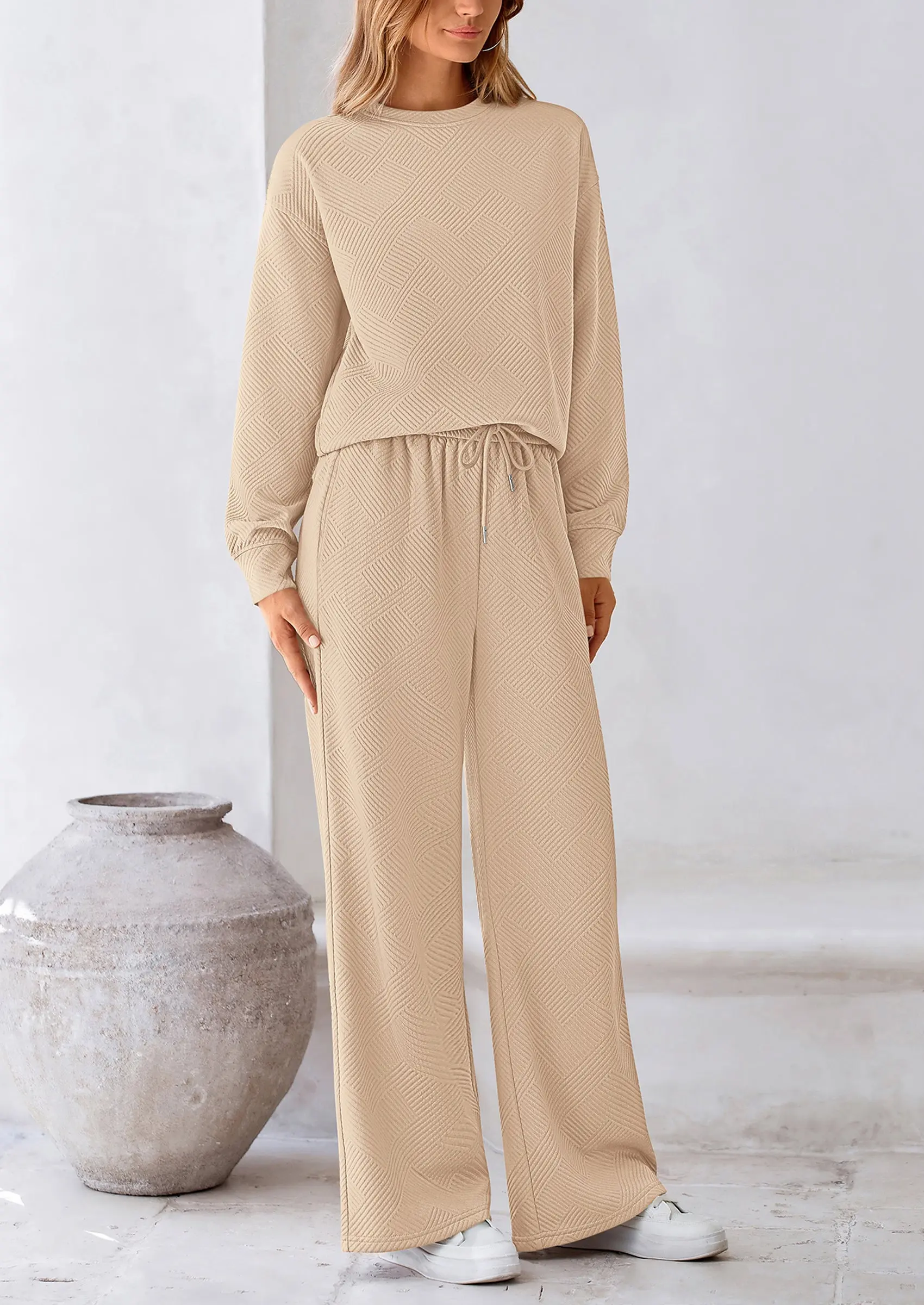 PRETTYGARDEN 2 Piece Long Sleeve Pullover Tops and Wide Leg Pants Knitted Lounge Sets - Image 12