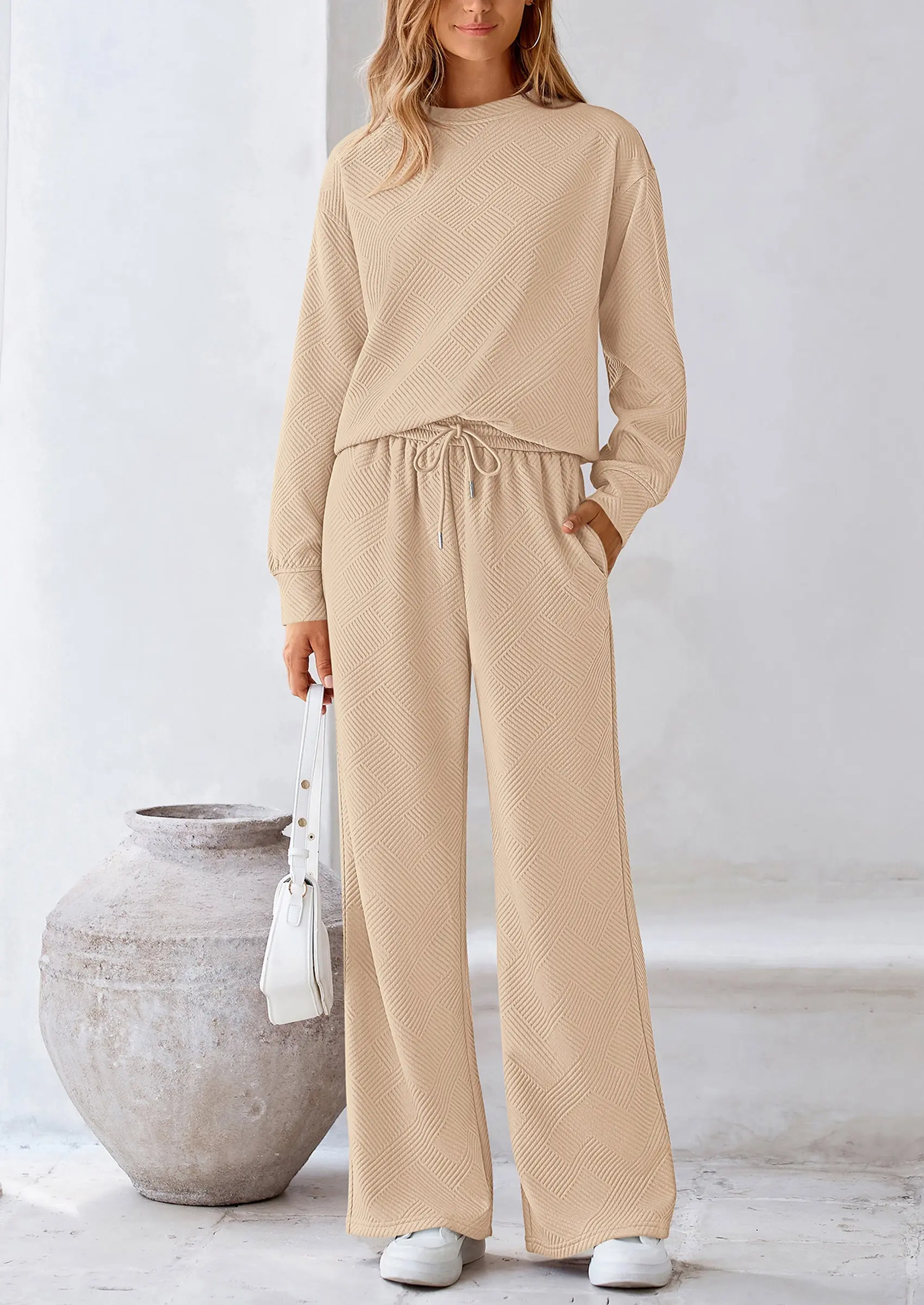 PRETTYGARDEN 2 Piece Long Sleeve Pullover Tops and Wide Leg Pants Knitted Lounge Sets - Image 13