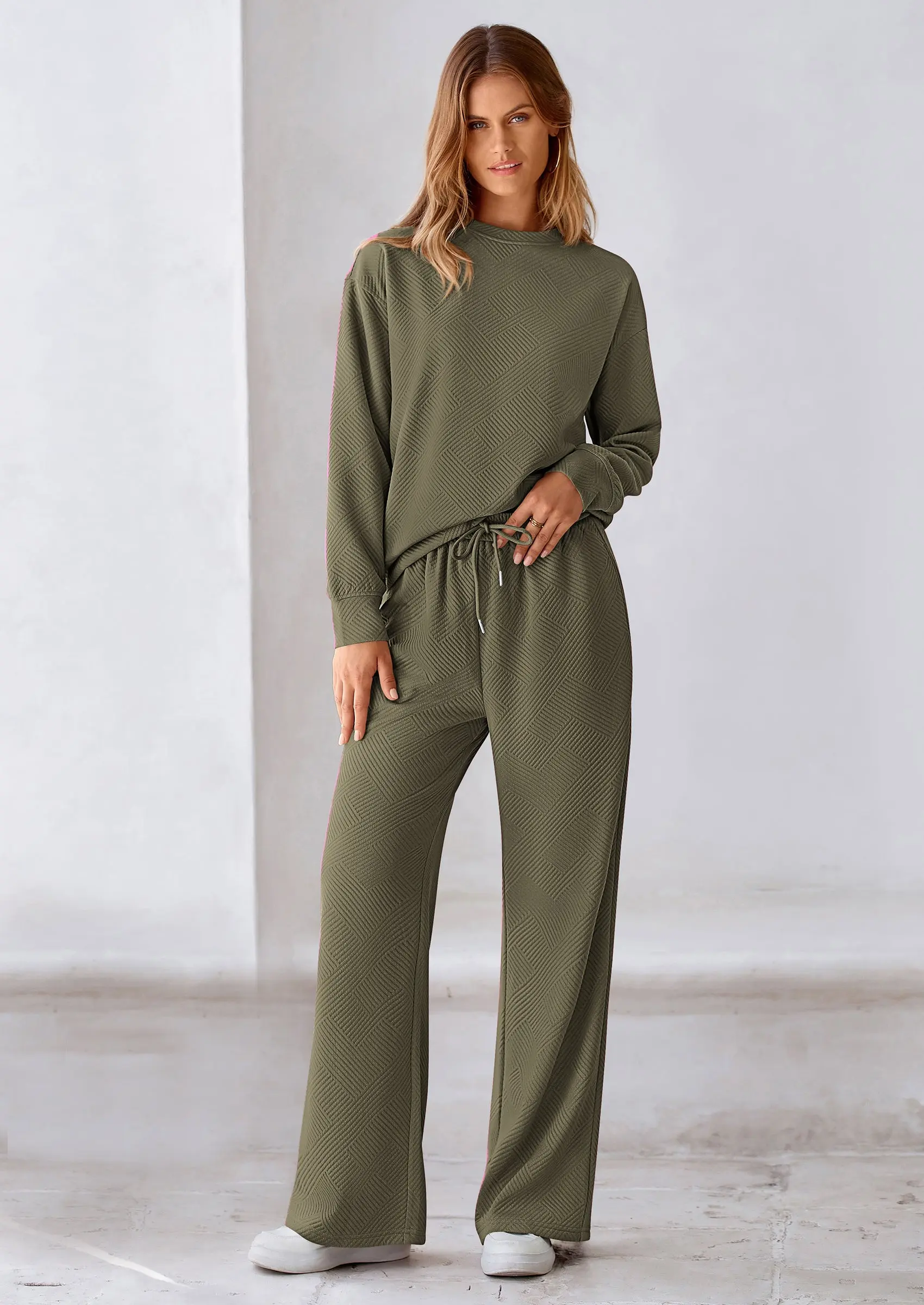 PRETTYGARDEN 2 Piece Long Sleeve Pullover Tops and Wide Leg Pants Knitted Lounge Sets - Image 14