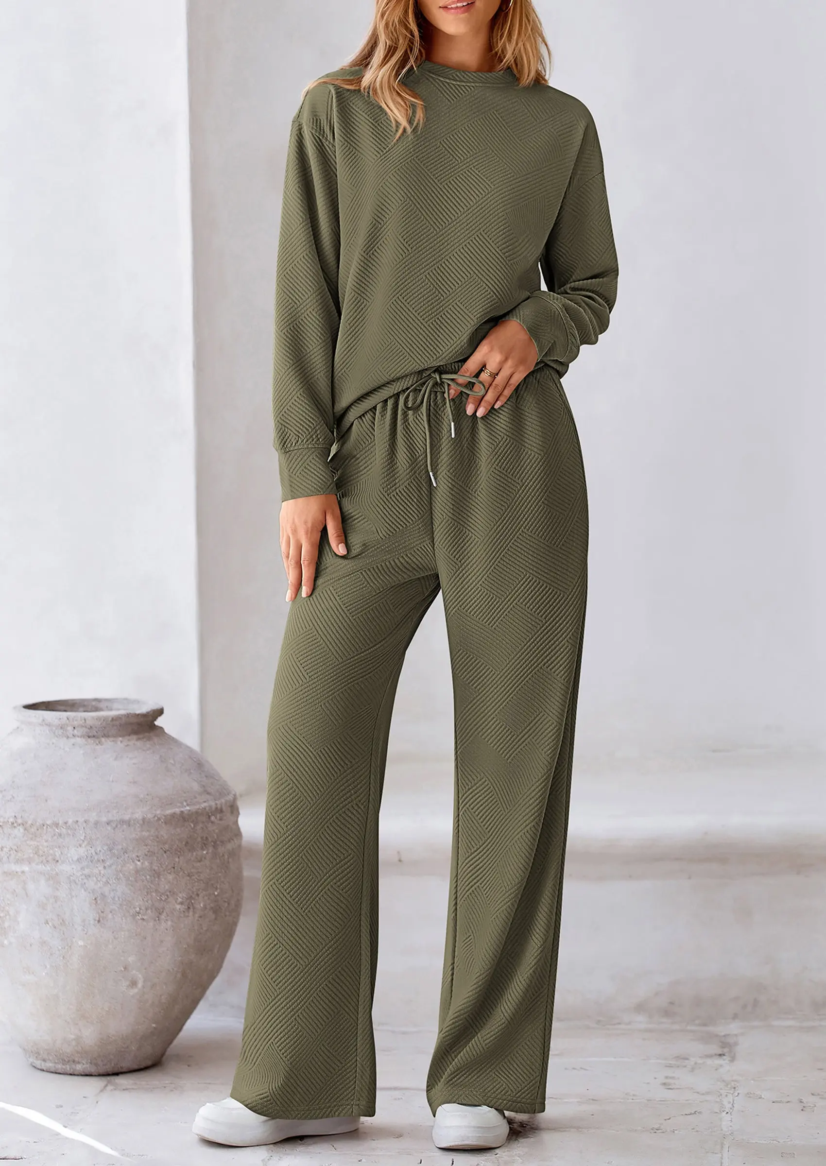 PRETTYGARDEN 2 Piece Long Sleeve Pullover Tops and Wide Leg Pants Knitted Lounge Sets - Image 16