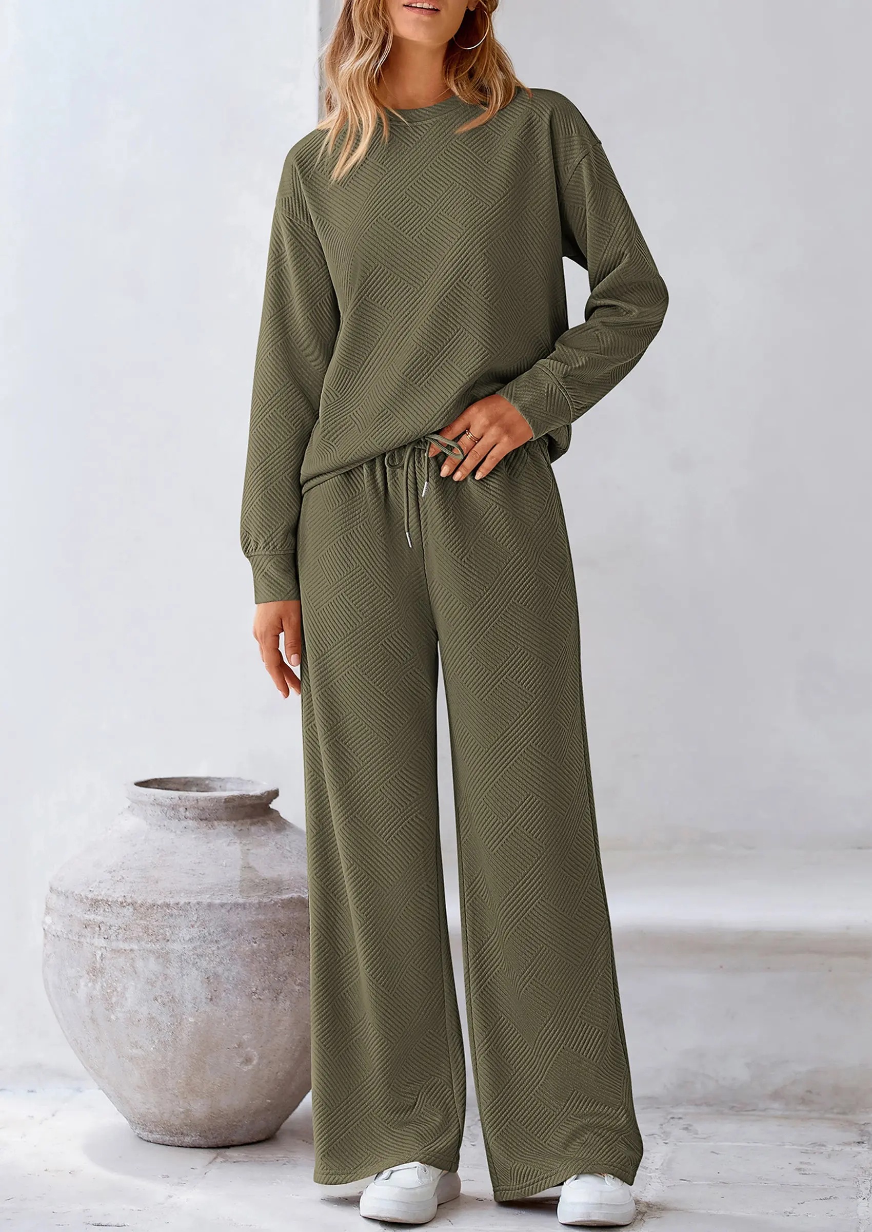 PRETTYGARDEN 2 Piece Long Sleeve Pullover Tops and Wide Leg Pants Knitted Lounge Sets - Image 17