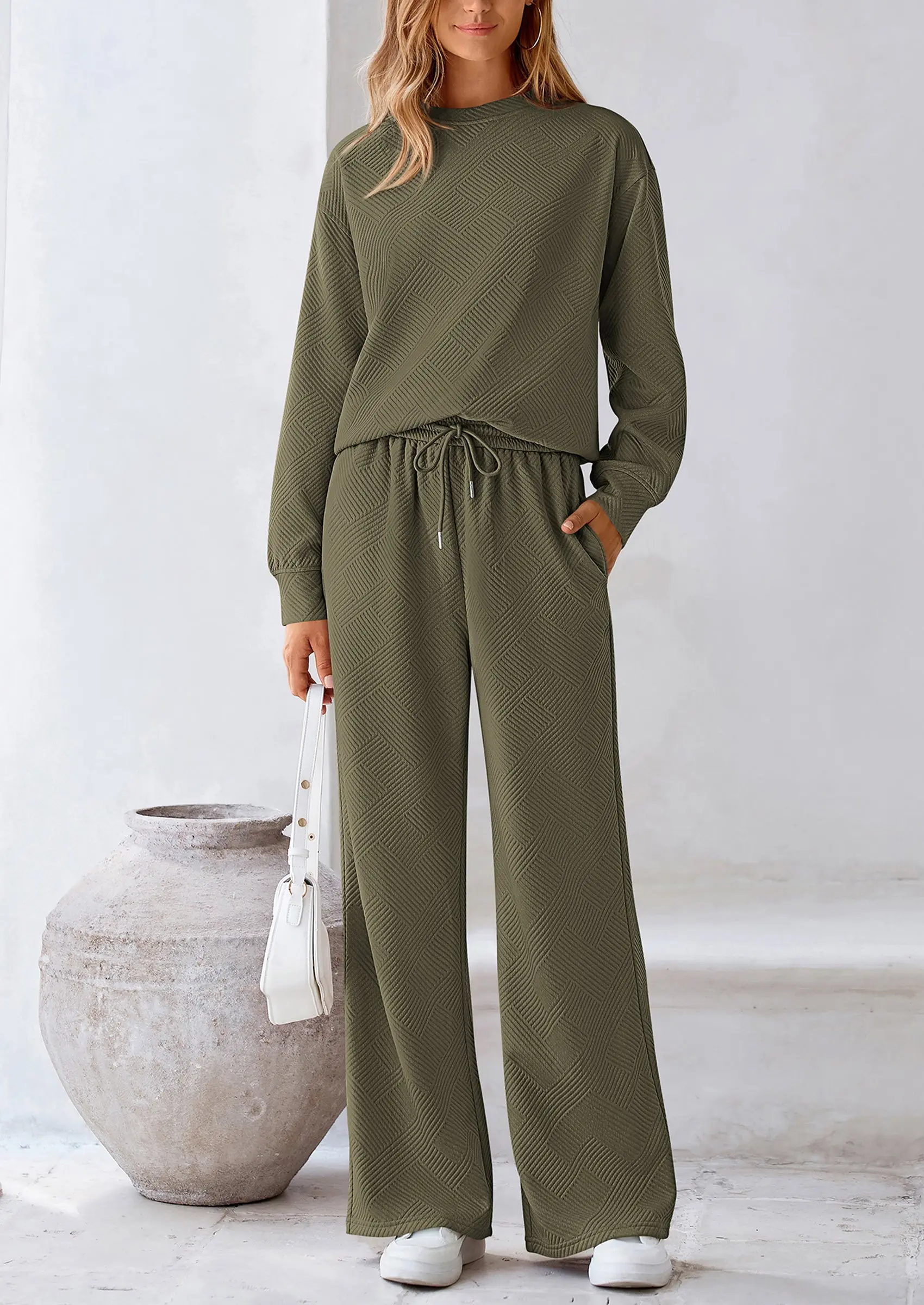 PRETTYGARDEN 2 Piece Long Sleeve Pullover Tops and Wide Leg Pants Knitted Lounge Sets - Image 19