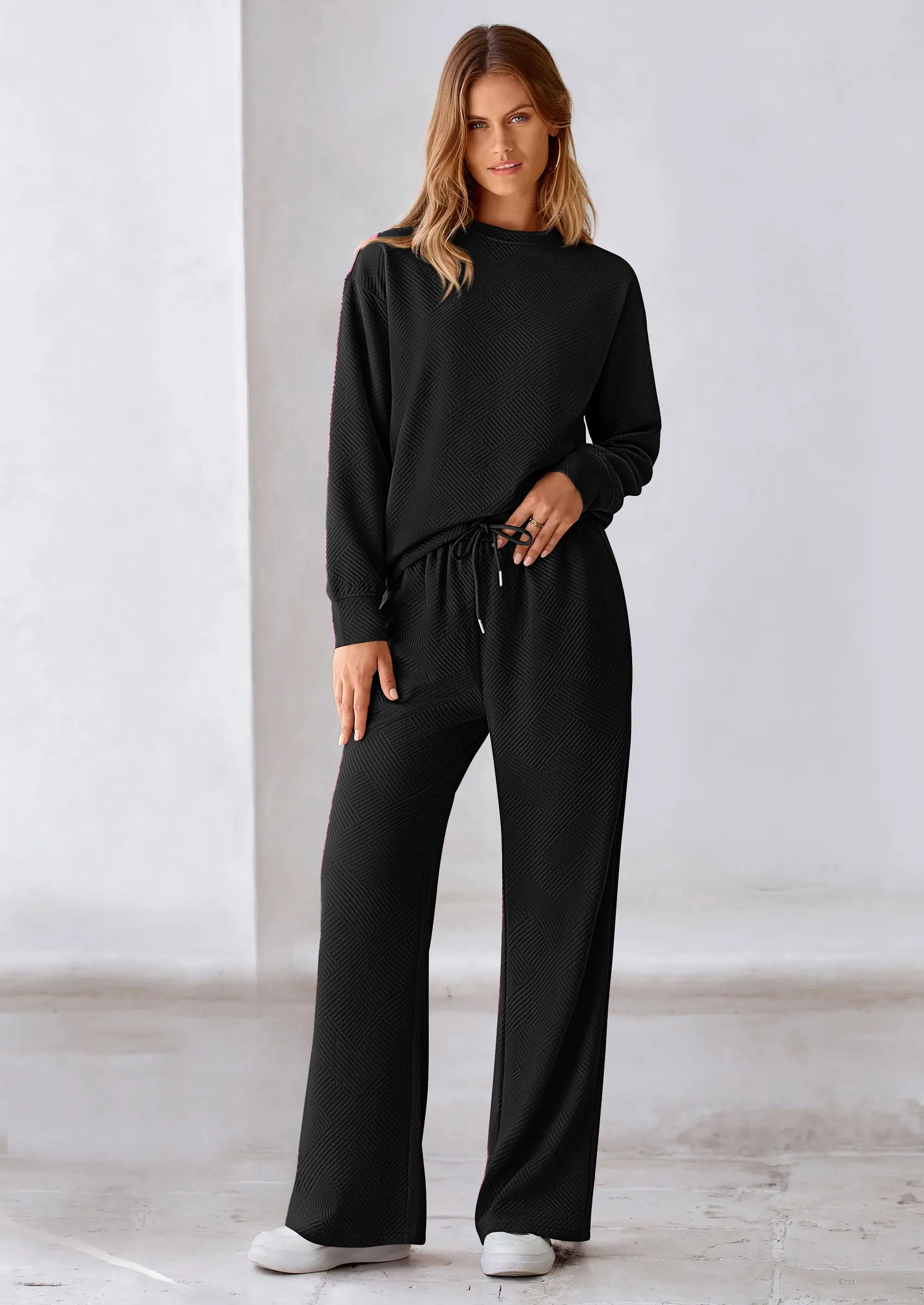 PRETTYGARDEN 2 Piece Long Sleeve Pullover Tops and Wide Leg Pants Knitted Lounge Sets - Image 20
