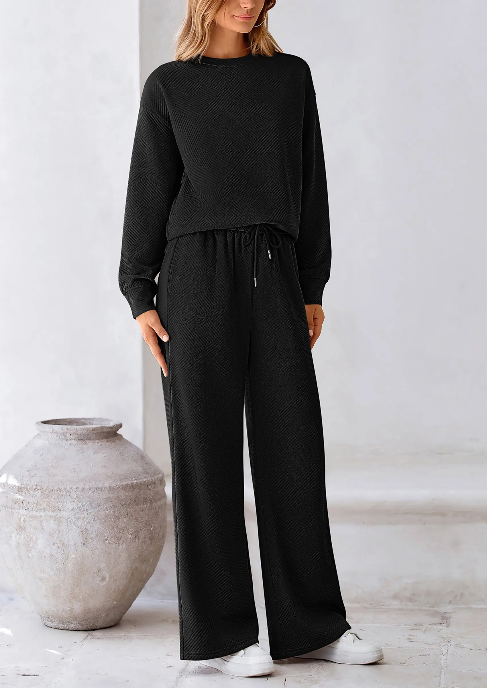 PRETTYGARDEN 2 Piece Long Sleeve Pullover Tops and Wide Leg Pants Knitted Lounge Sets - Image 21