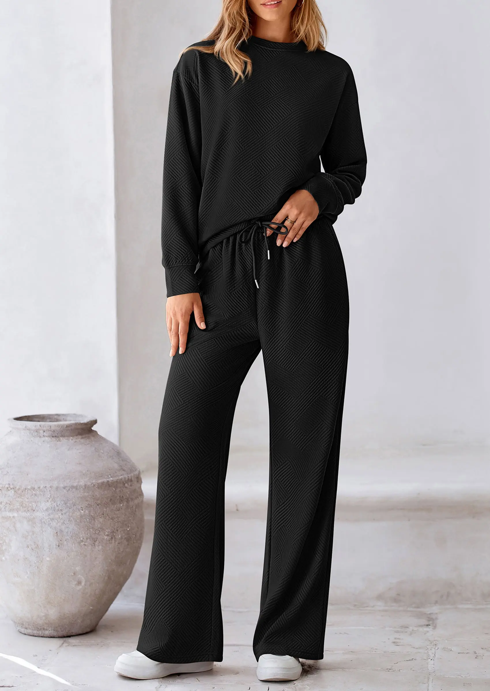 PRETTYGARDEN 2 Piece Long Sleeve Pullover Tops and Wide Leg Pants Knitted Lounge Sets - Image 22
