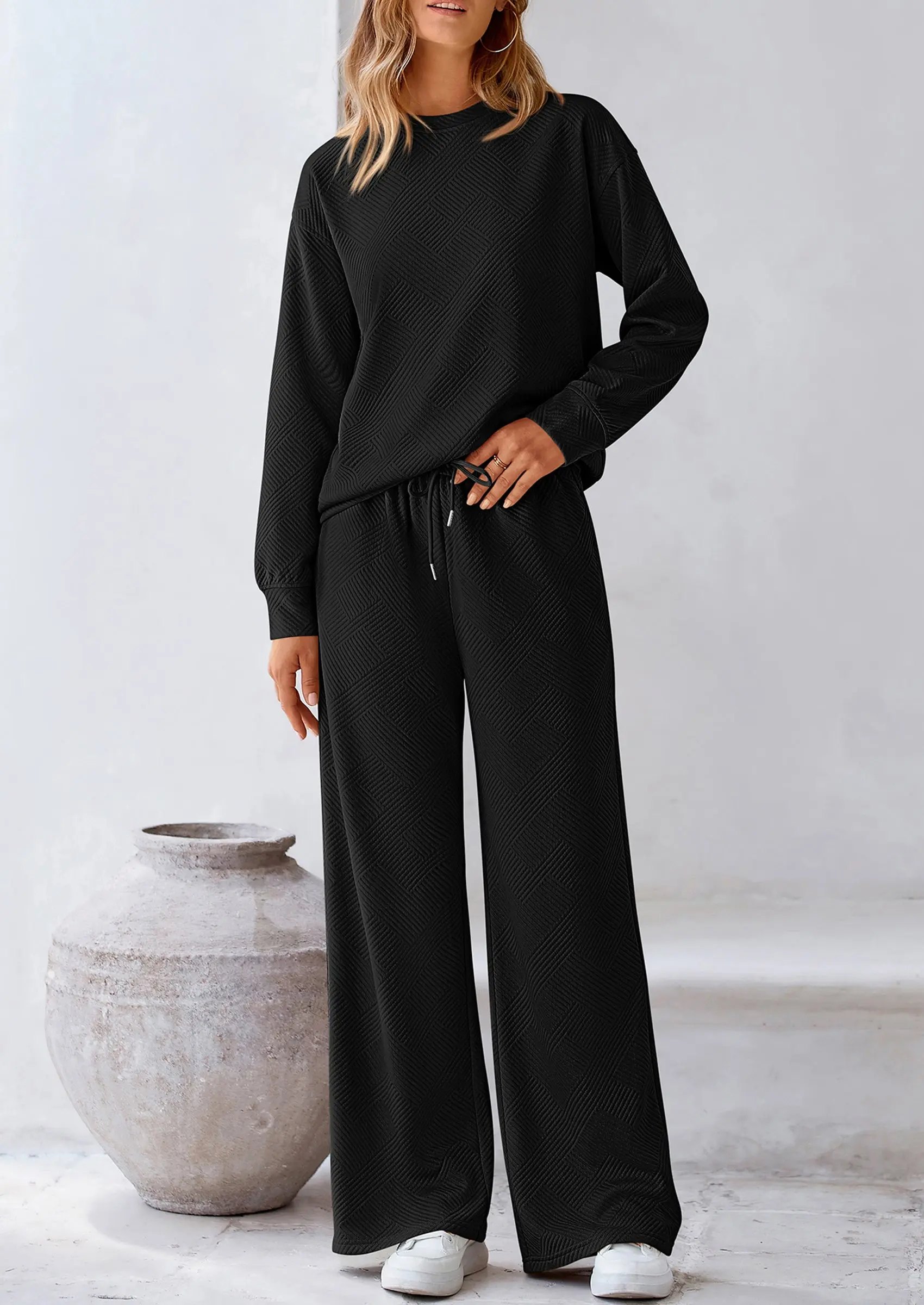 PRETTYGARDEN 2 Piece Long Sleeve Pullover Tops and Wide Leg Pants Knitted Lounge Sets - Image 23