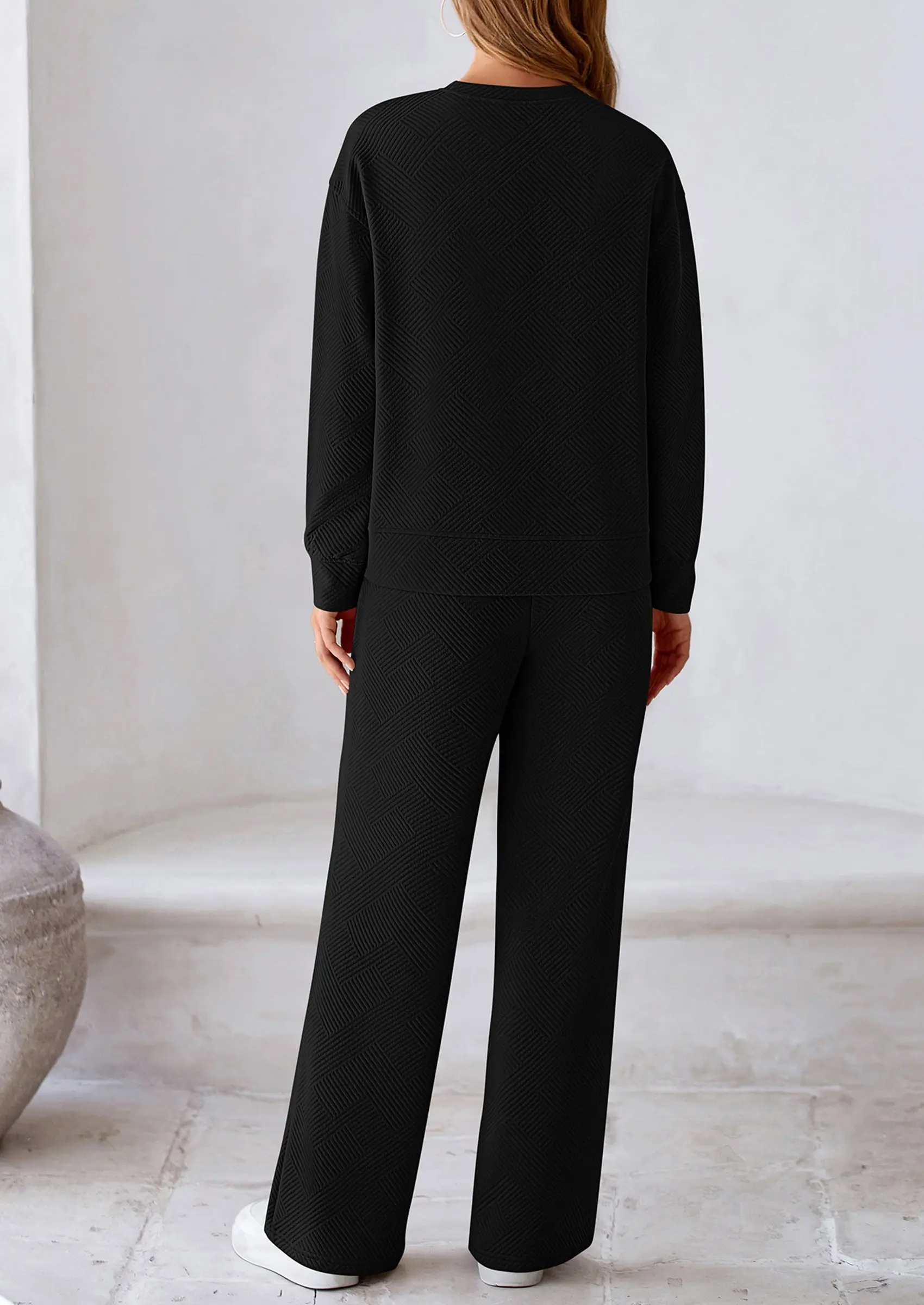 PRETTYGARDEN 2 Piece Long Sleeve Pullover Tops and Wide Leg Pants Knitted Lounge Sets - Image 24