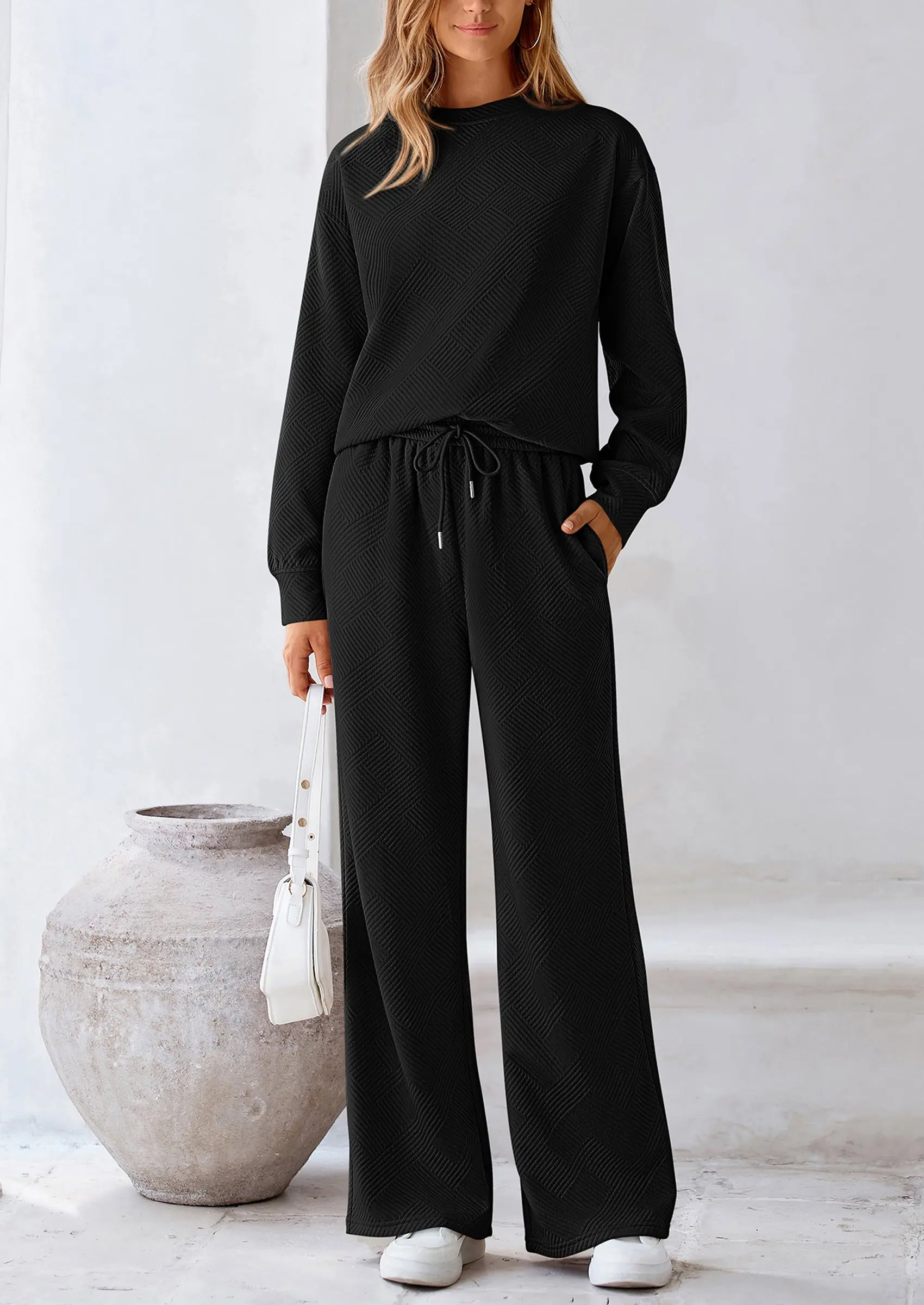 PRETTYGARDEN 2 Piece Long Sleeve Pullover Tops and Wide Leg Pants Knitted Lounge Sets - Image 25