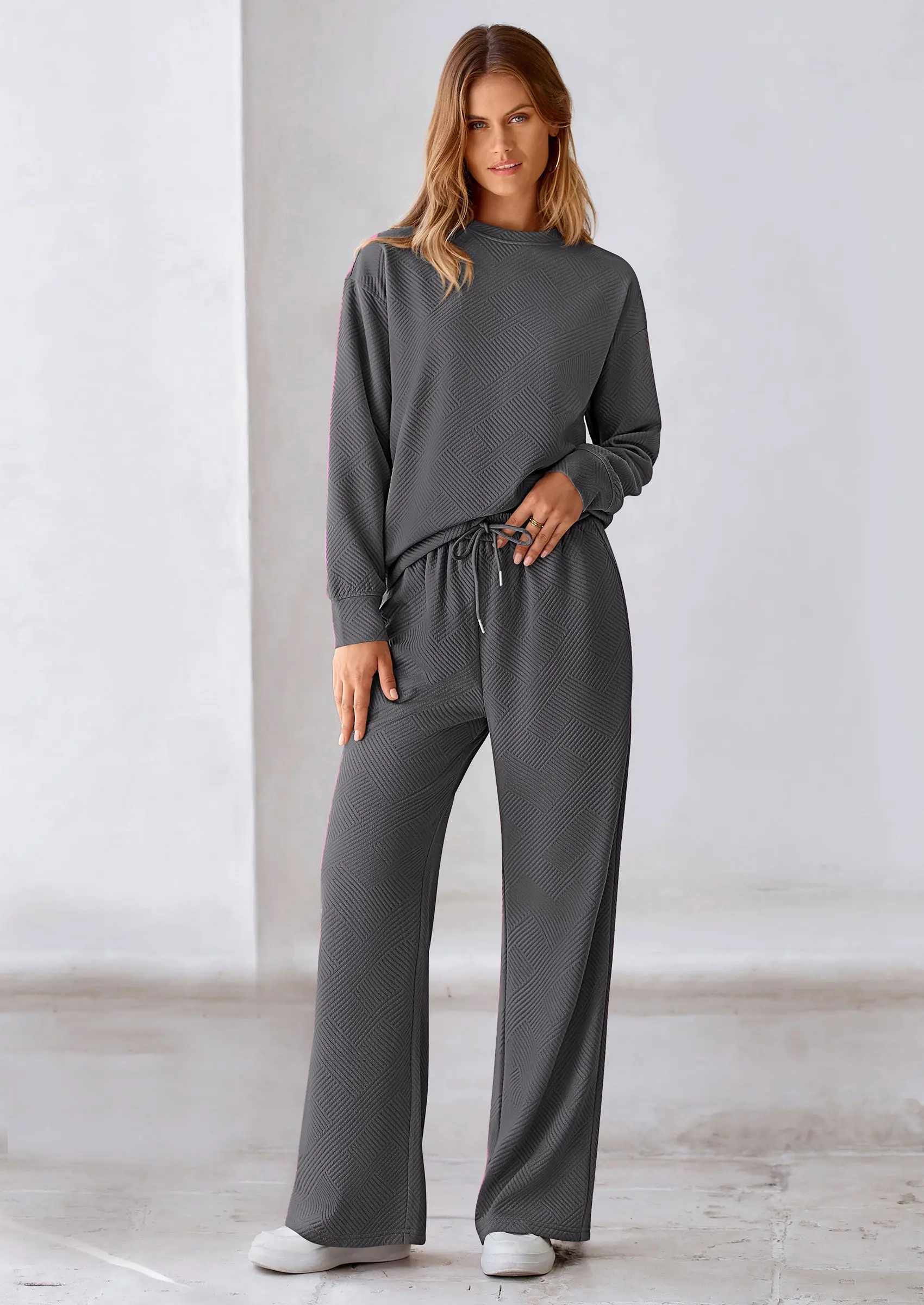 PRETTYGARDEN 2 Piece Long Sleeve Pullover Tops and Wide Leg Pants Knitted Lounge Sets - Image 26