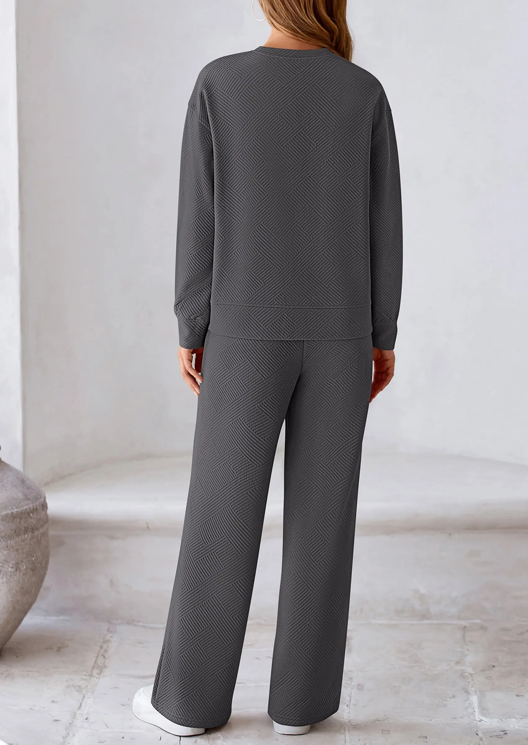 PRETTYGARDEN 2 Piece Long Sleeve Pullover Tops and Wide Leg Pants Knitted Lounge Sets - Image 27