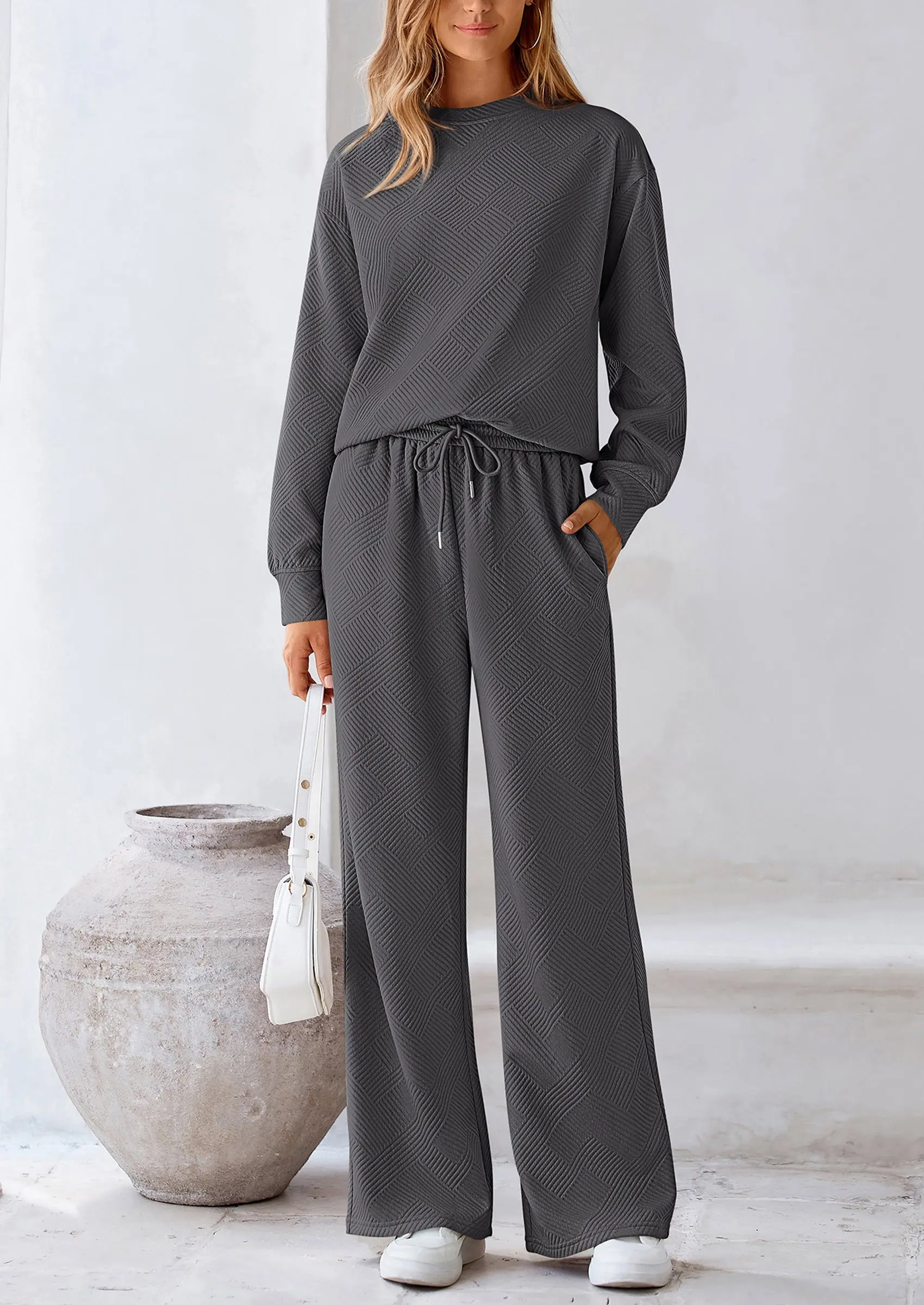 PRETTYGARDEN 2 Piece Long Sleeve Pullover Tops and Wide Leg Pants Knitted Lounge Sets - Image 30