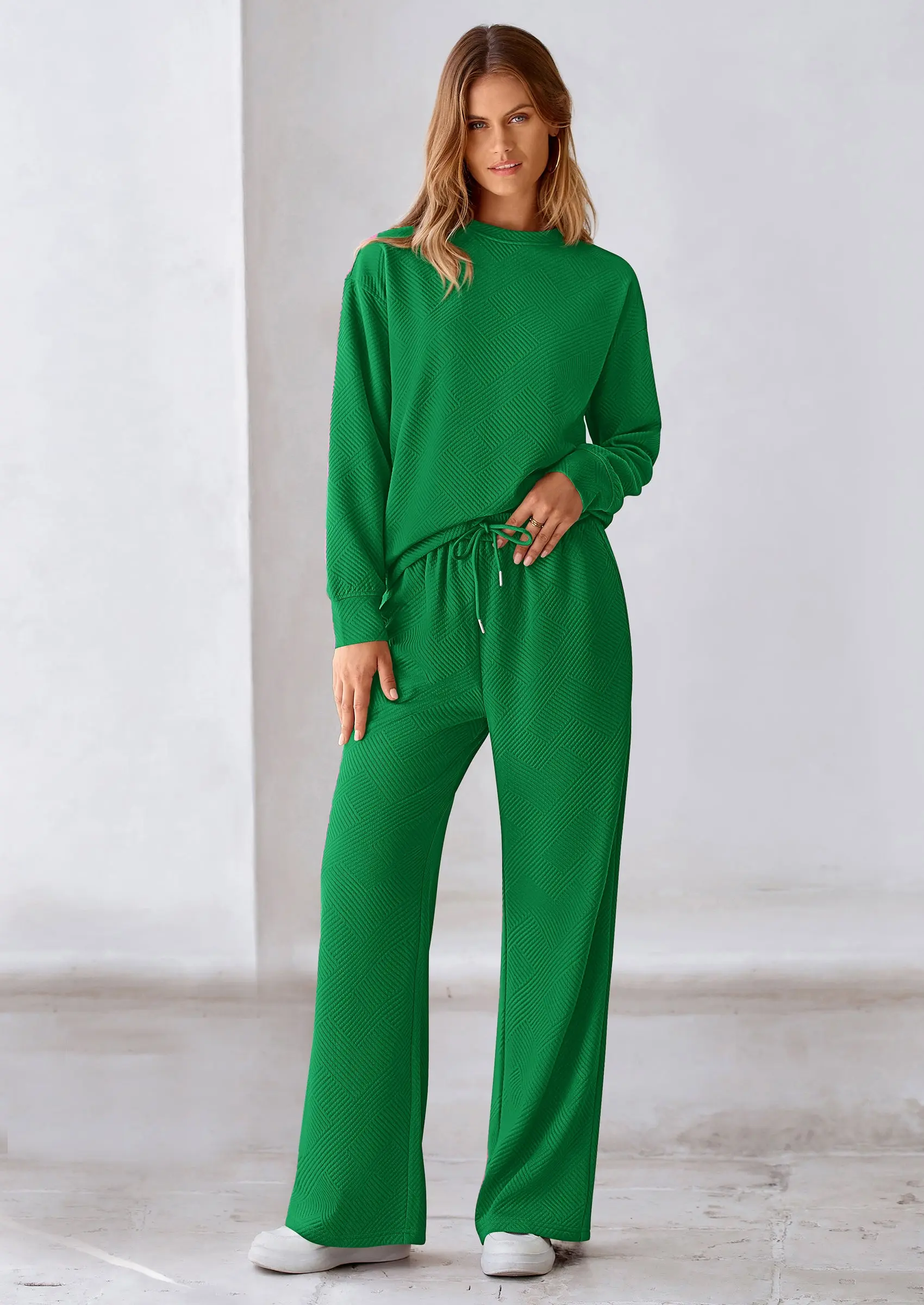 PRETTYGARDEN 2 Piece Long Sleeve Pullover Tops and Wide Leg Pants Knitted Lounge Sets - Image 32