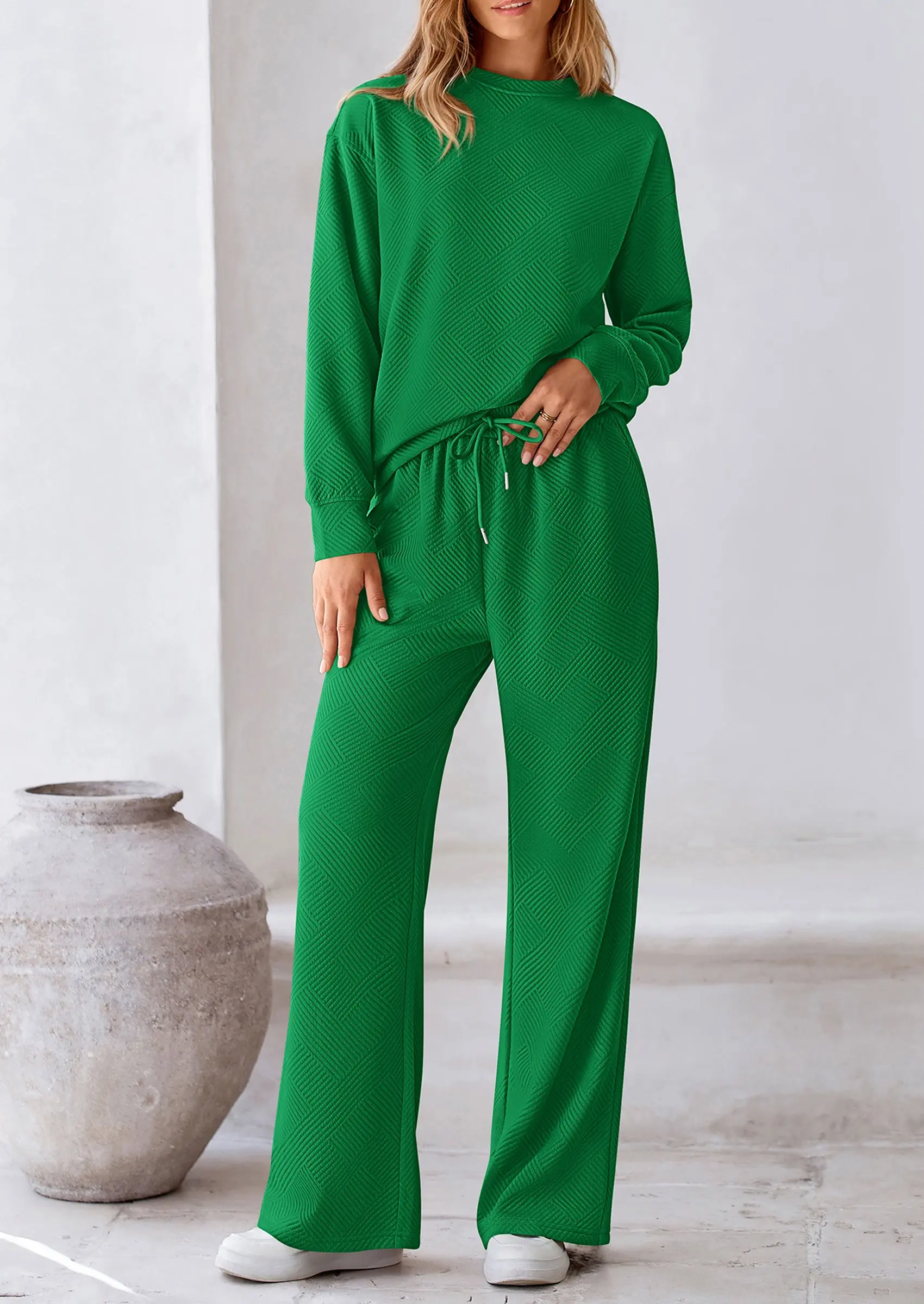 PRETTYGARDEN 2 Piece Long Sleeve Pullover Tops and Wide Leg Pants Knitted Lounge Sets - Image 34