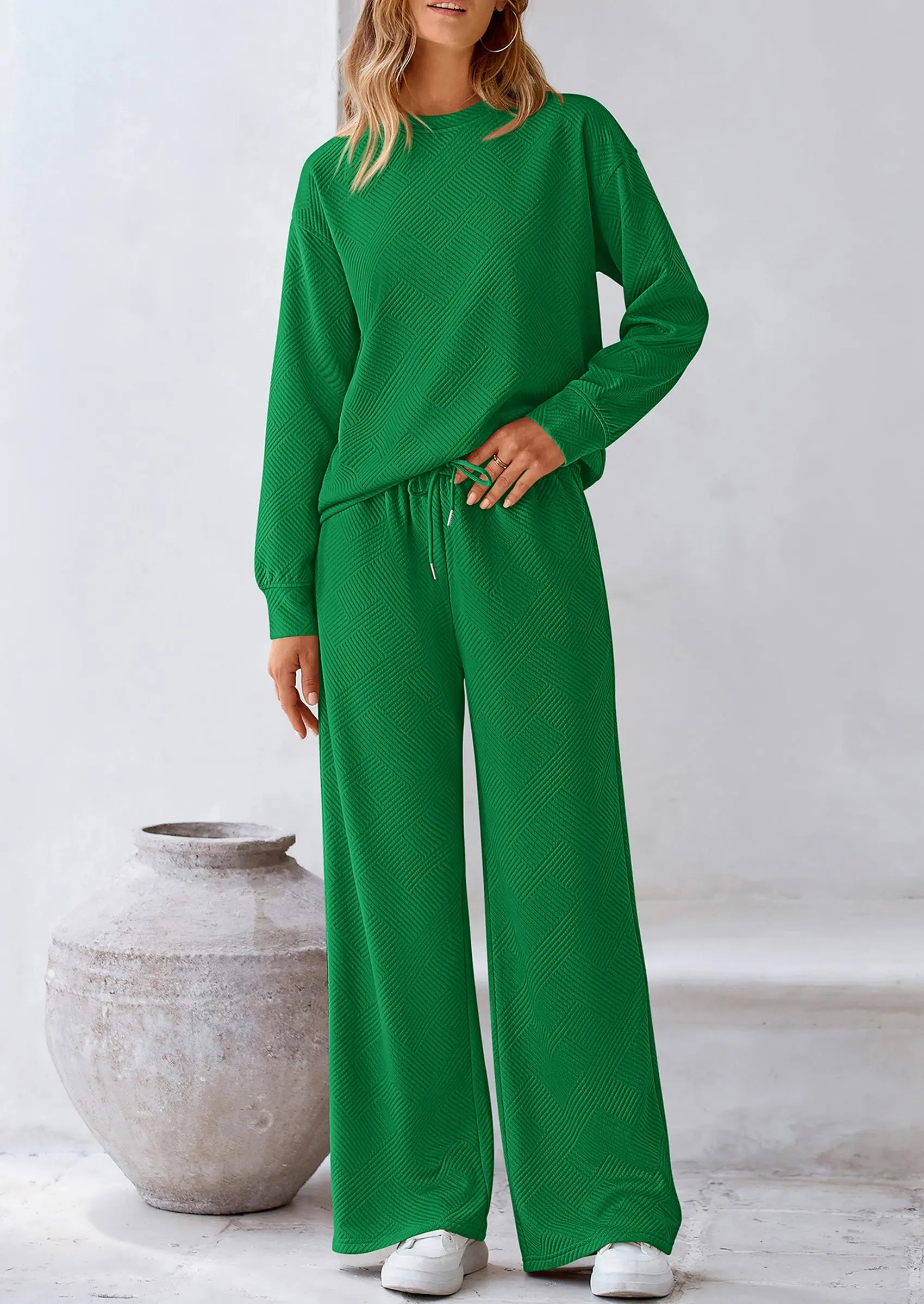 PRETTYGARDEN 2 Piece Long Sleeve Pullover Tops and Wide Leg Pants Knitted Lounge Sets - Image 35
