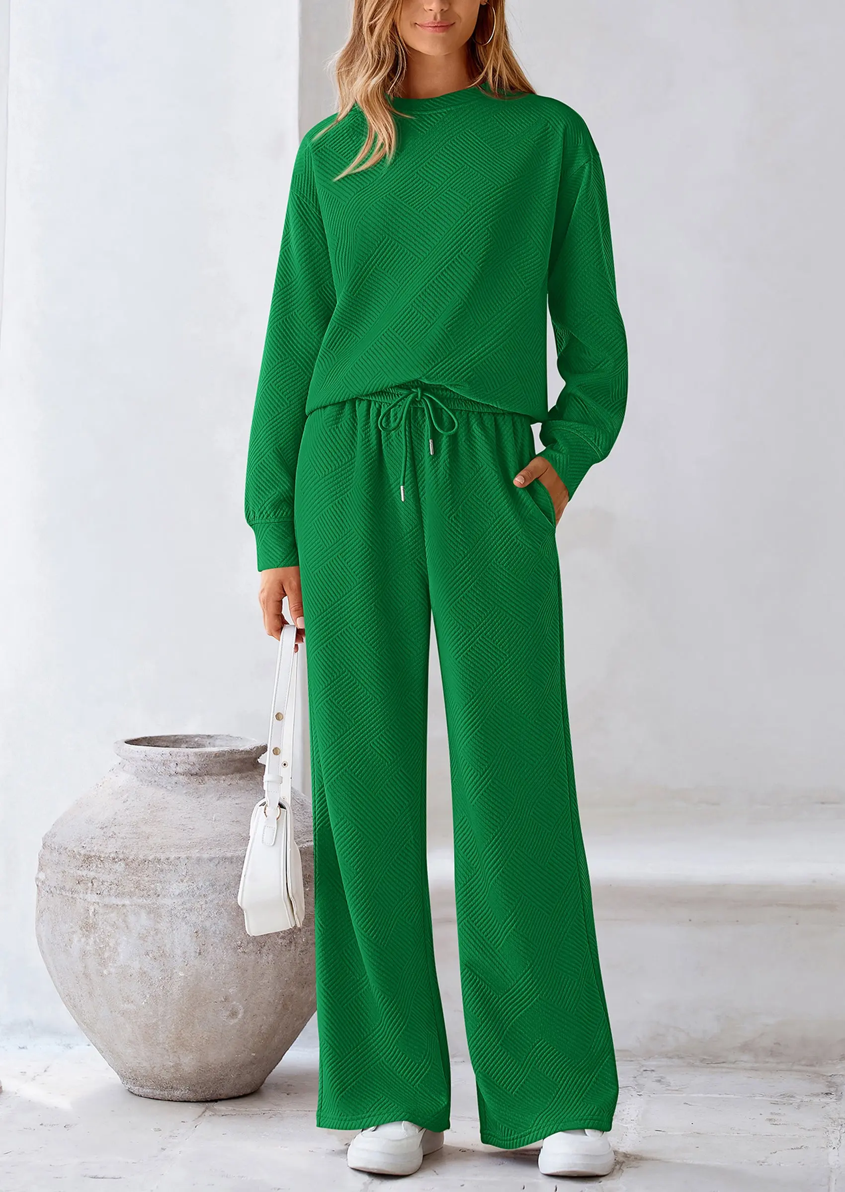 PRETTYGARDEN 2 Piece Long Sleeve Pullover Tops and Wide Leg Pants Knitted Lounge Sets - Image 36