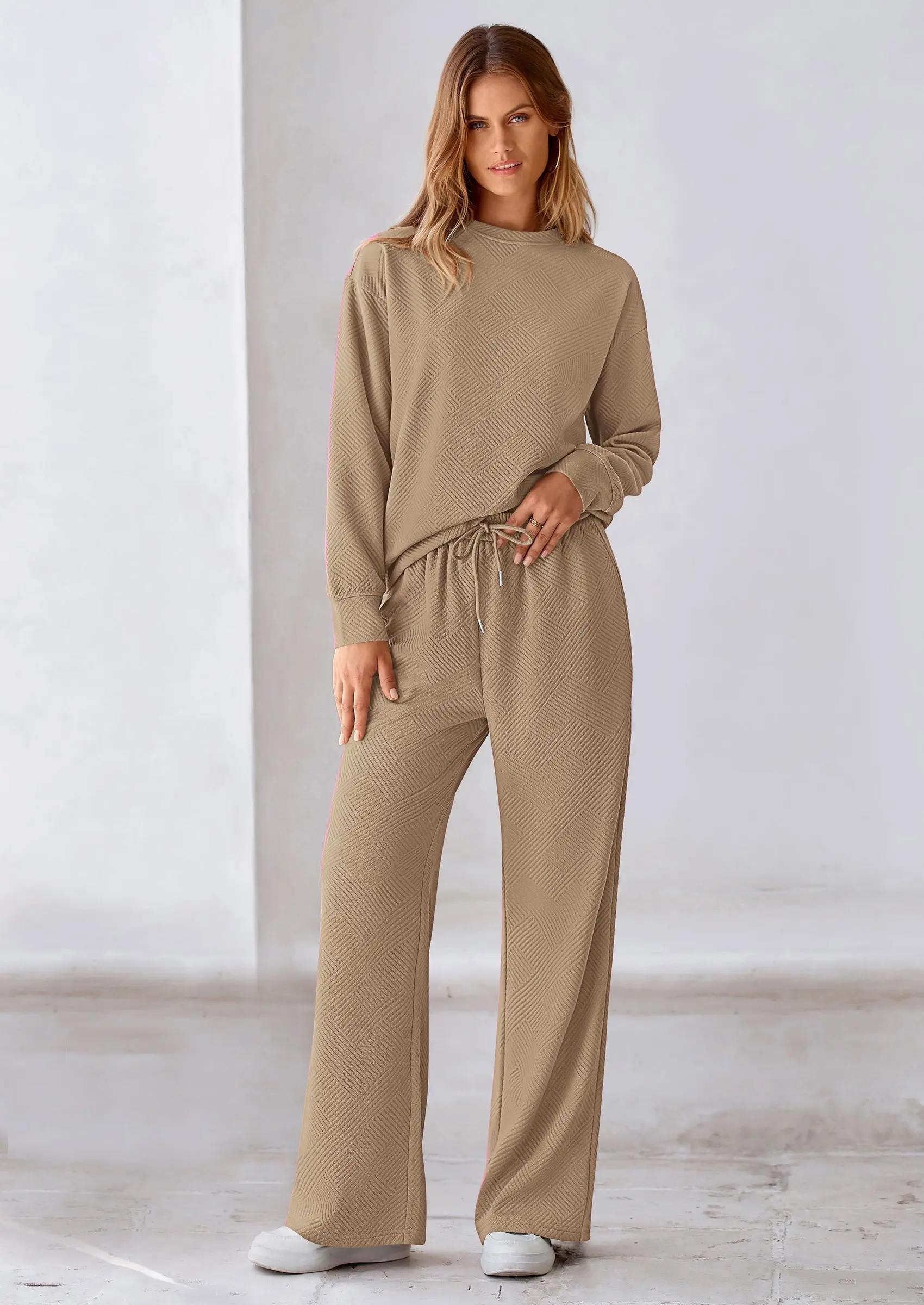 PRETTYGARDEN 2 Piece Long Sleeve Pullover Tops and Wide Leg Pants Knitted Lounge Sets - Image 38