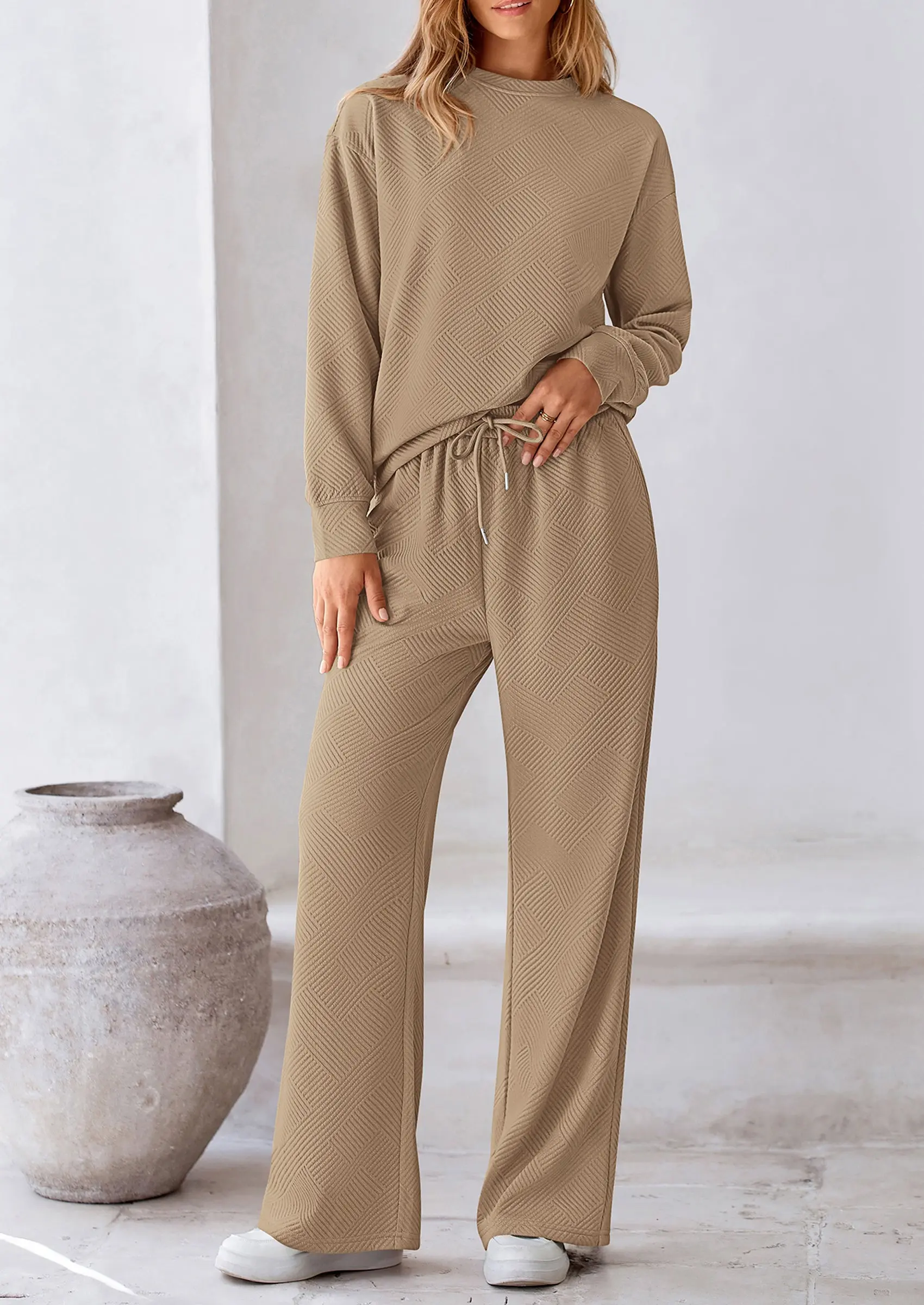 PRETTYGARDEN 2 Piece Long Sleeve Pullover Tops and Wide Leg Pants Knitted Lounge Sets - Image 40