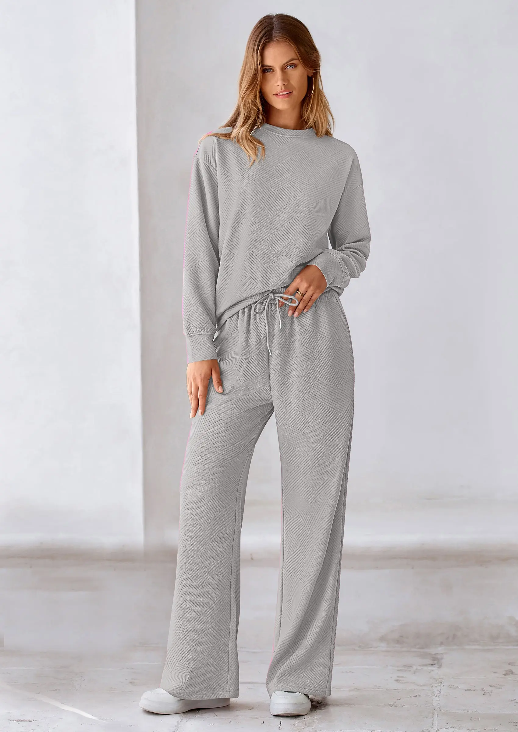 PRETTYGARDEN 2 Piece Long Sleeve Pullover Tops and Wide Leg Pants Knitted Lounge Sets - Image 44