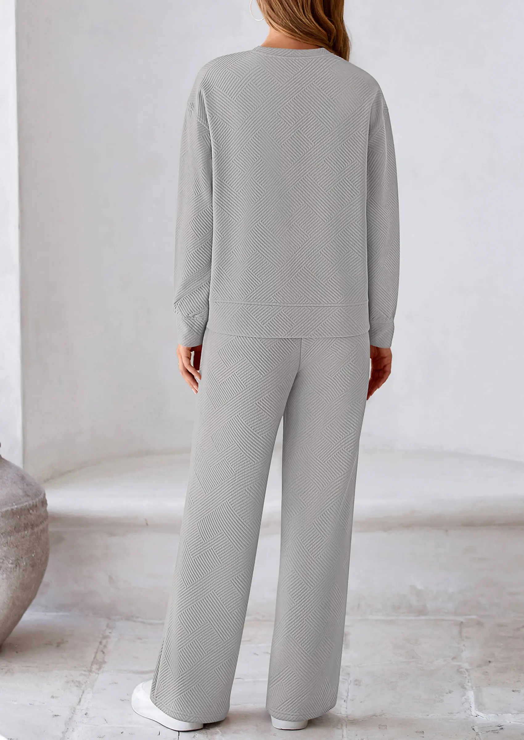 PRETTYGARDEN 2 Piece Long Sleeve Pullover Tops and Wide Leg Pants Knitted Lounge Sets - Image 45