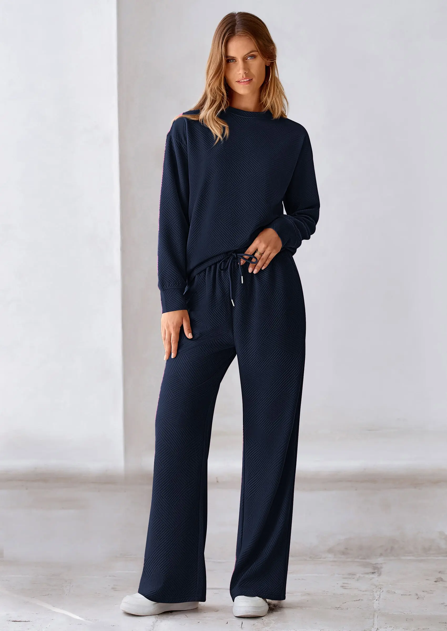 PRETTYGARDEN 2 Piece Long Sleeve Pullover Tops and Wide Leg Pants Knitted Lounge Sets - Image 50