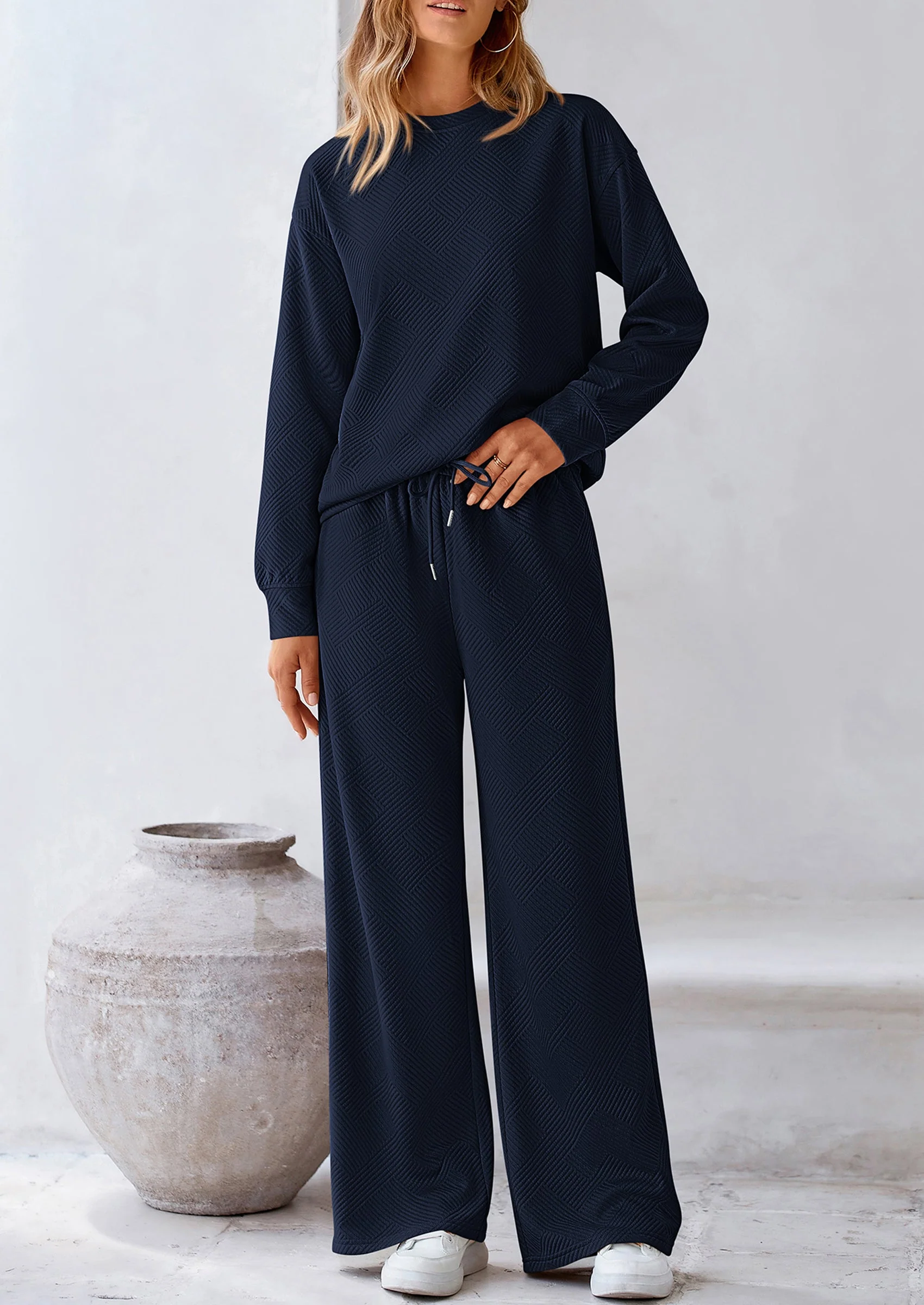 PRETTYGARDEN 2 Piece Long Sleeve Pullover Tops and Wide Leg Pants Knitted Lounge Sets - Image 53