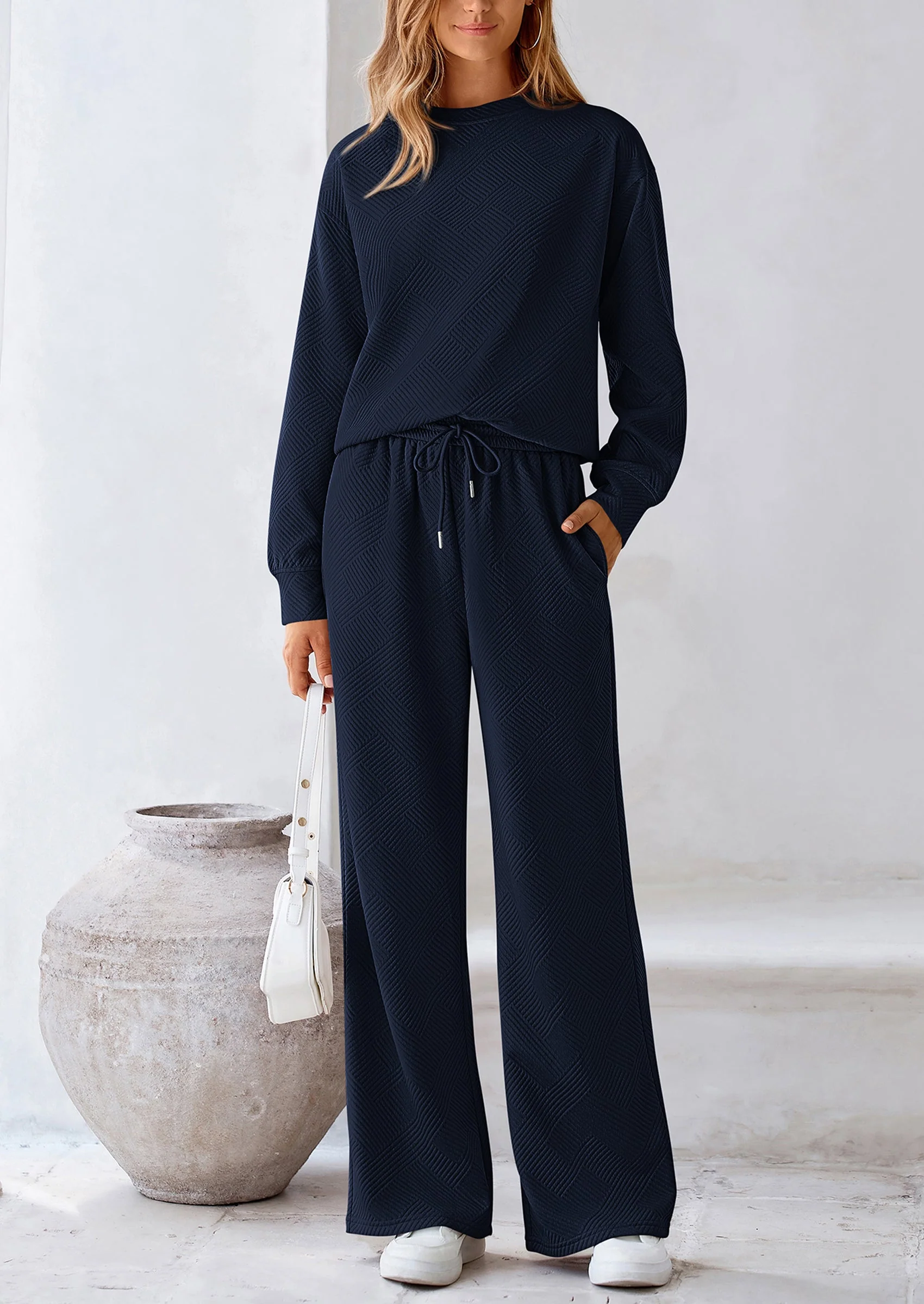 PRETTYGARDEN 2 Piece Long Sleeve Pullover Tops and Wide Leg Pants Knitted Lounge Sets - Image 54