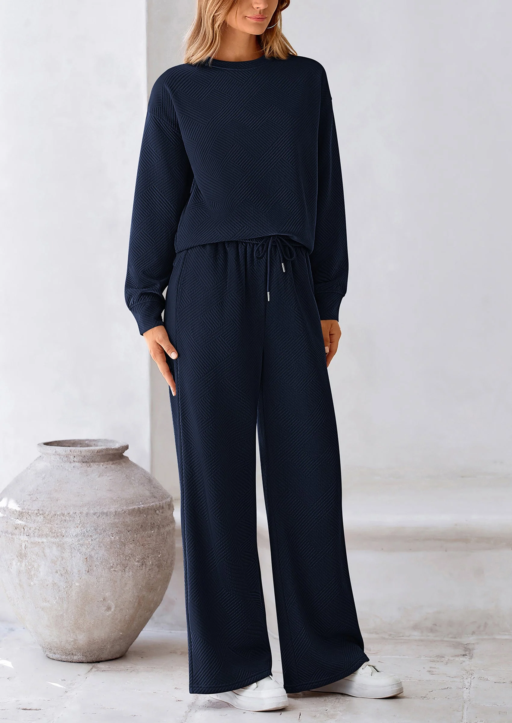 PRETTYGARDEN 2 Piece Long Sleeve Pullover Tops and Wide Leg Pants Knitted Lounge Sets - Image 55