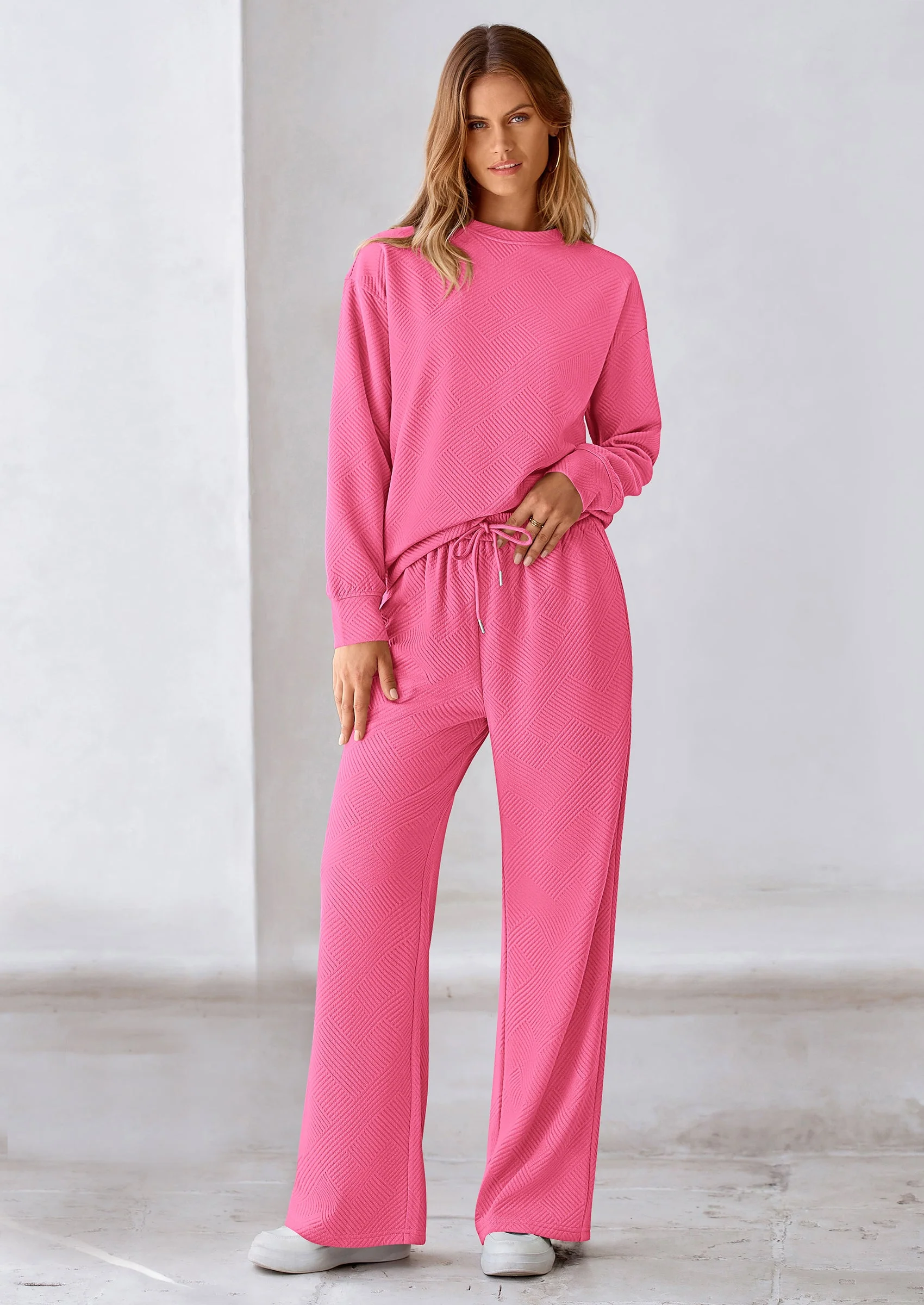 PRETTYGARDEN 2 Piece Long Sleeve Pullover Tops and Wide Leg Pants Knitted Lounge Sets - Image 56