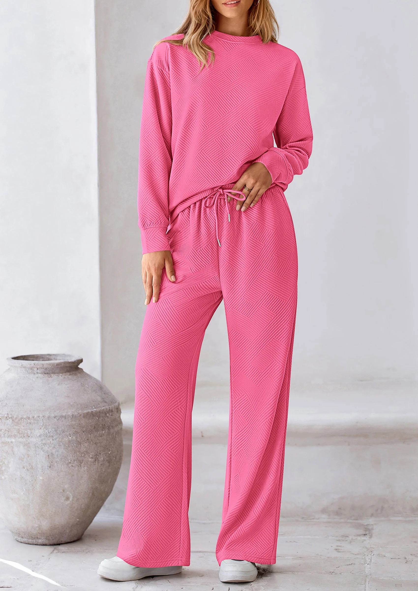 PRETTYGARDEN 2 Piece Long Sleeve Pullover Tops and Wide Leg Pants Knitted Lounge Sets - Image 58