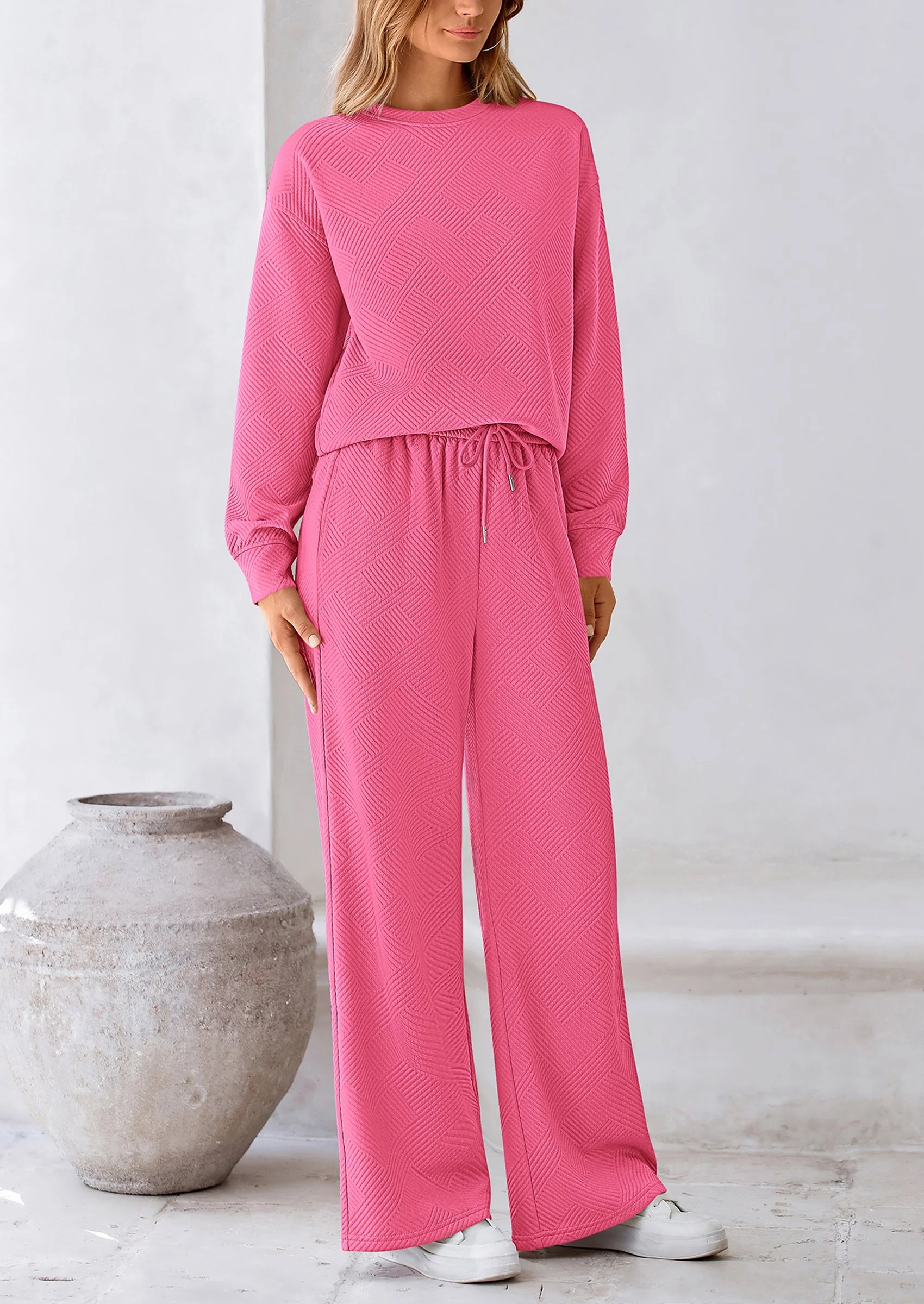 PRETTYGARDEN 2 Piece Long Sleeve Pullover Tops and Wide Leg Pants Knitted Lounge Sets - Image 60