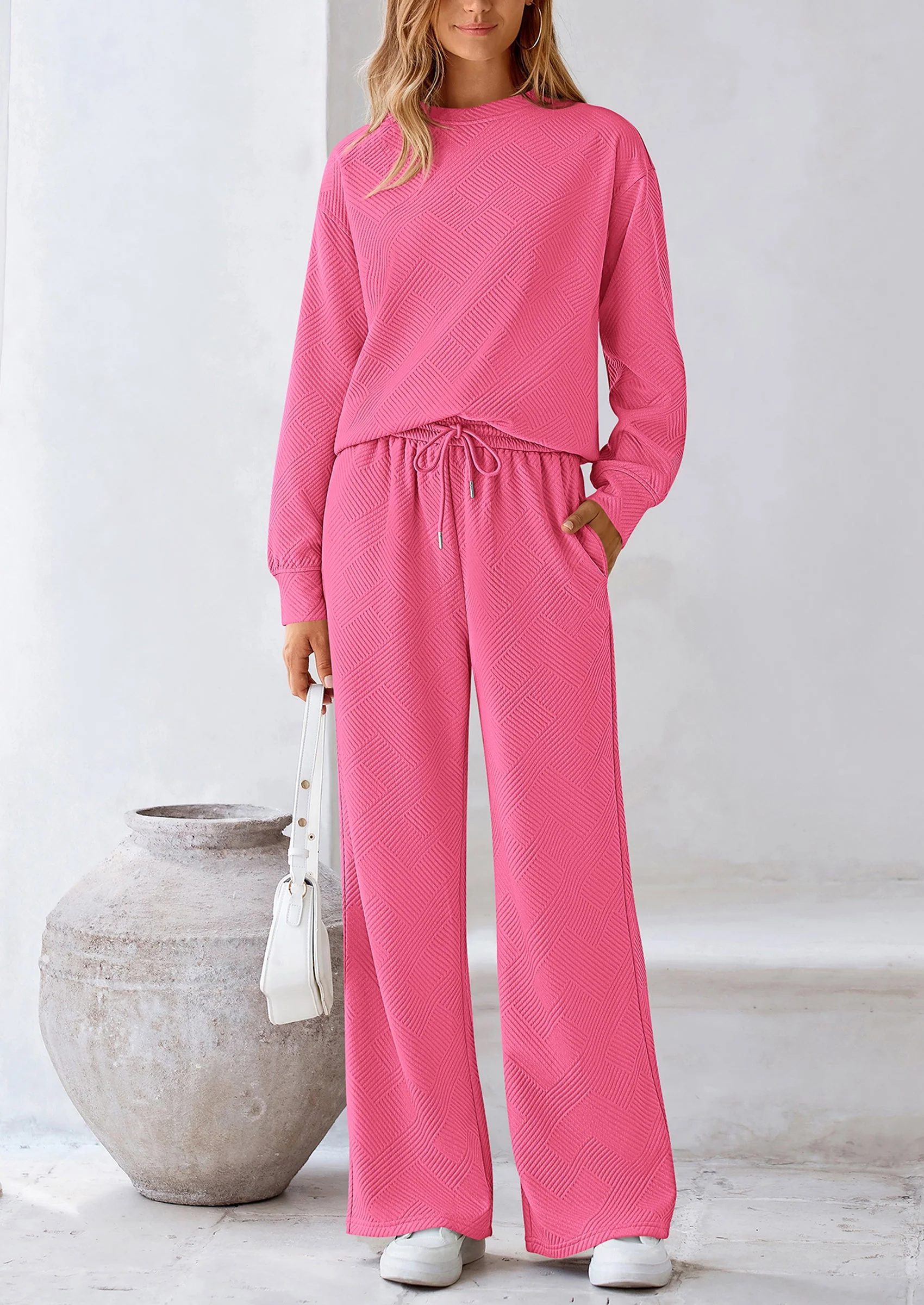 PRETTYGARDEN 2 Piece Long Sleeve Pullover Tops and Wide Leg Pants Knitted Lounge Sets - Image 61