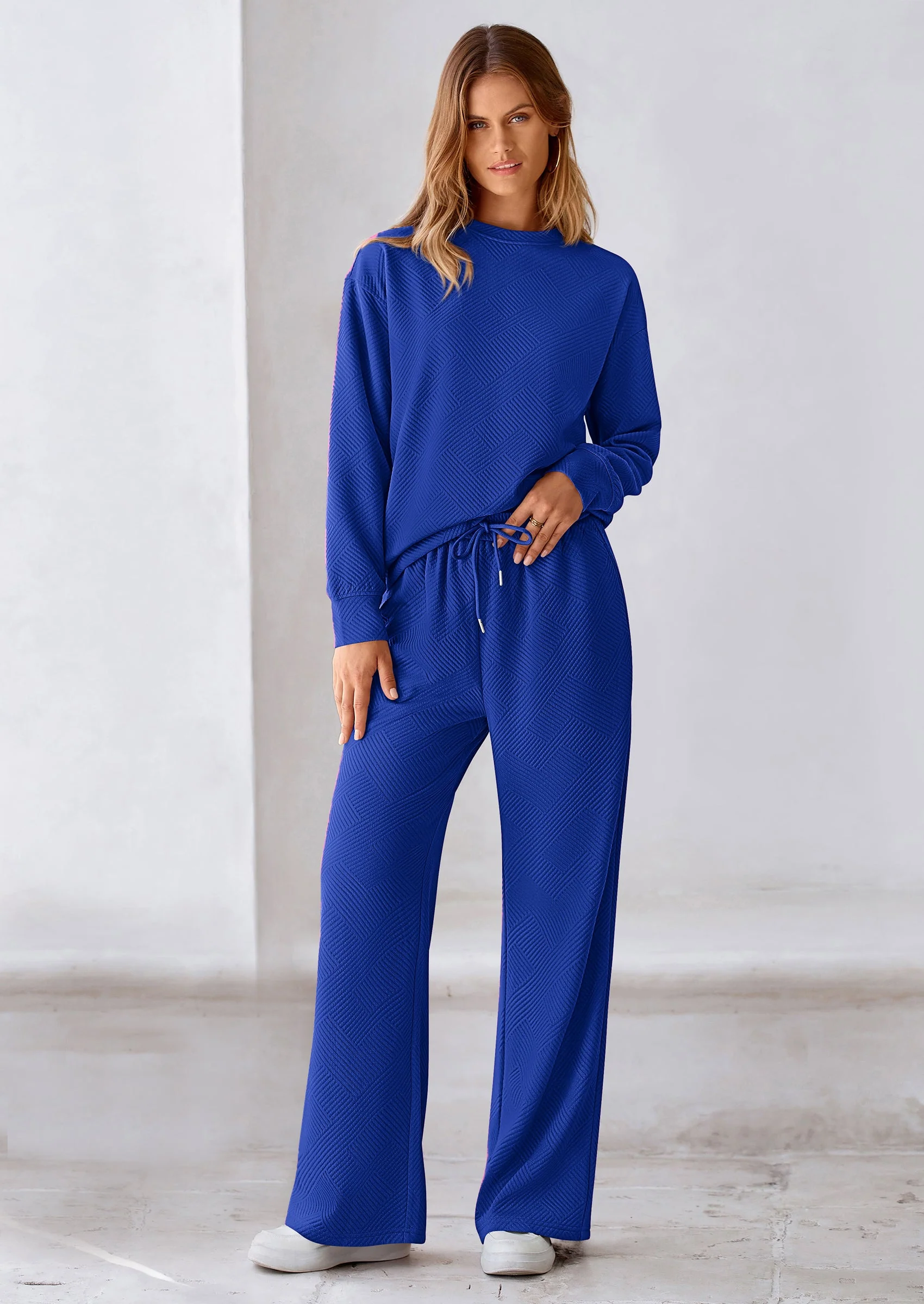 PRETTYGARDEN 2 Piece Long Sleeve Pullover Tops and Wide Leg Pants Knitted Lounge Sets - Image 62