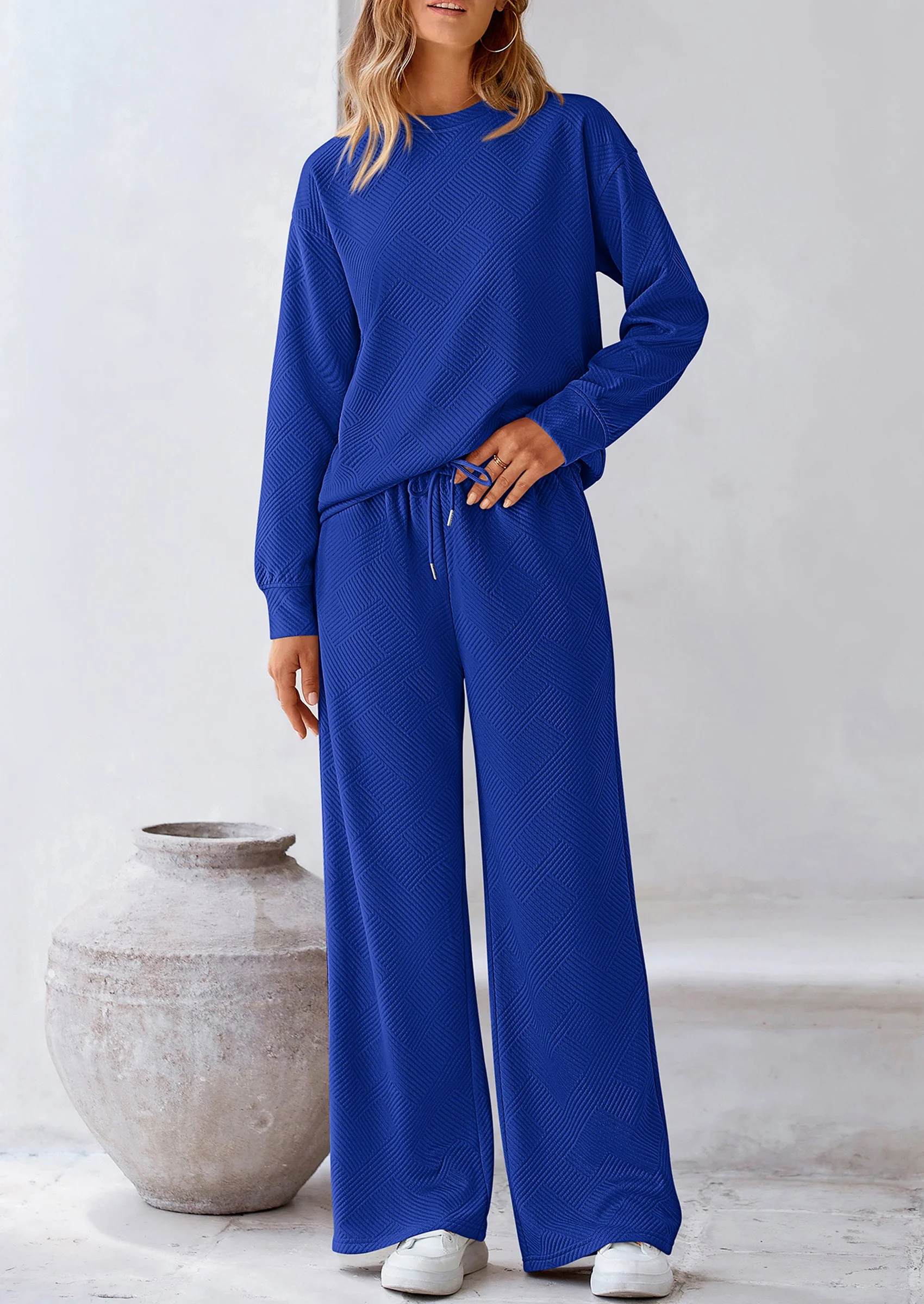 PRETTYGARDEN 2 Piece Long Sleeve Pullover Tops and Wide Leg Pants Knitted Lounge Sets - Image 65