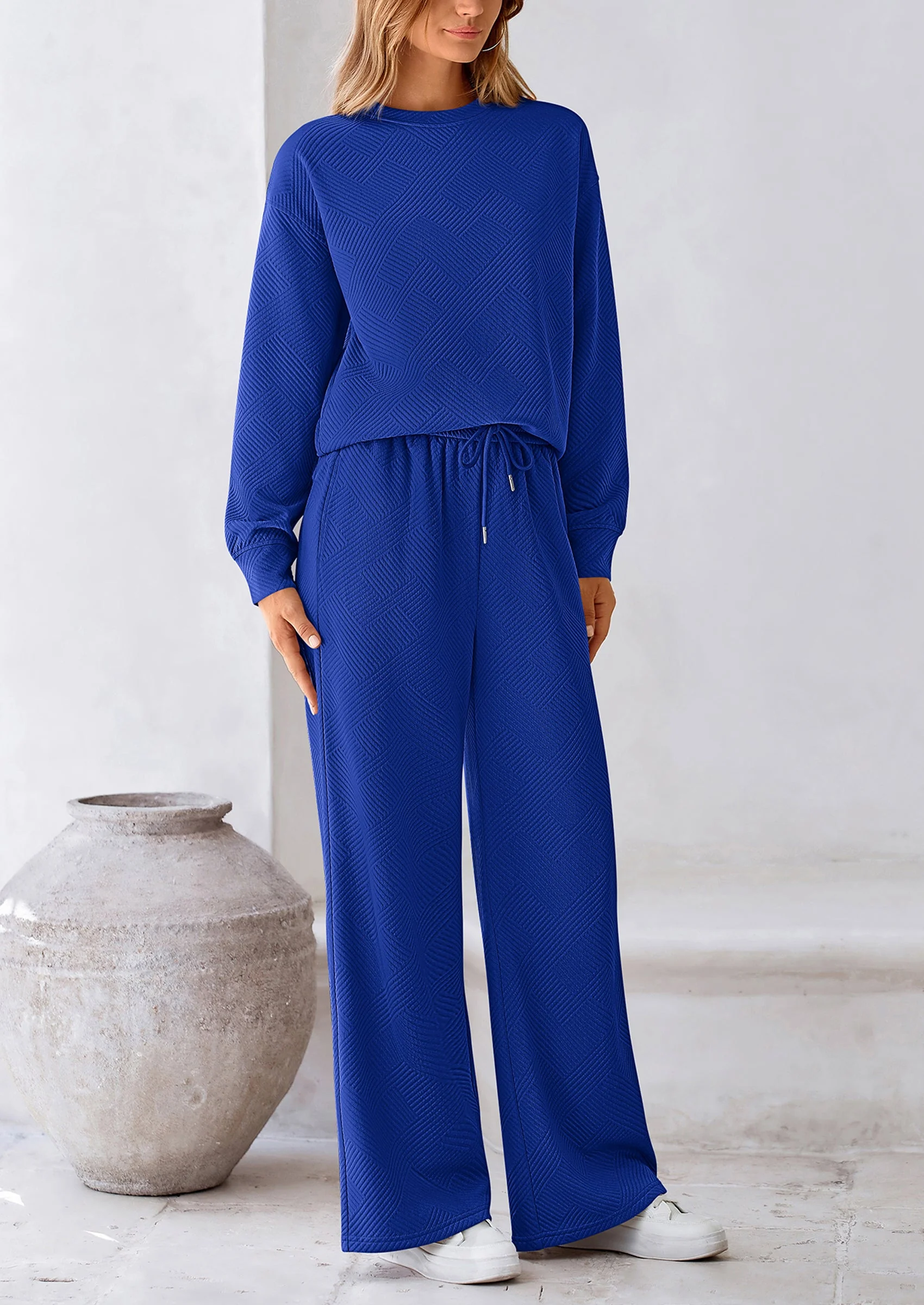 PRETTYGARDEN 2 Piece Long Sleeve Pullover Tops and Wide Leg Pants Knitted Lounge Sets - Image 66