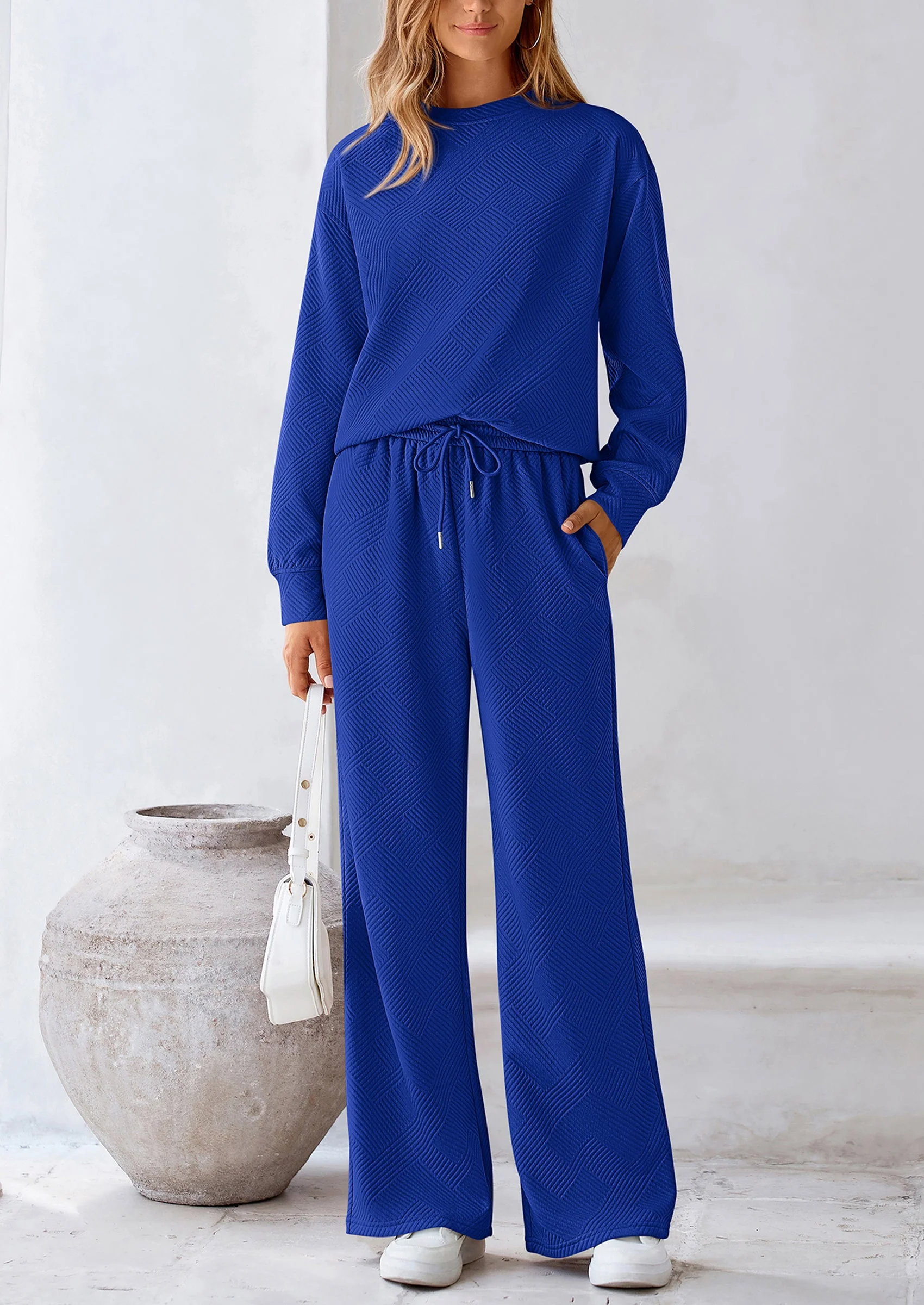 PRETTYGARDEN 2 Piece Long Sleeve Pullover Tops and Wide Leg Pants Knitted Lounge Sets - Image 68