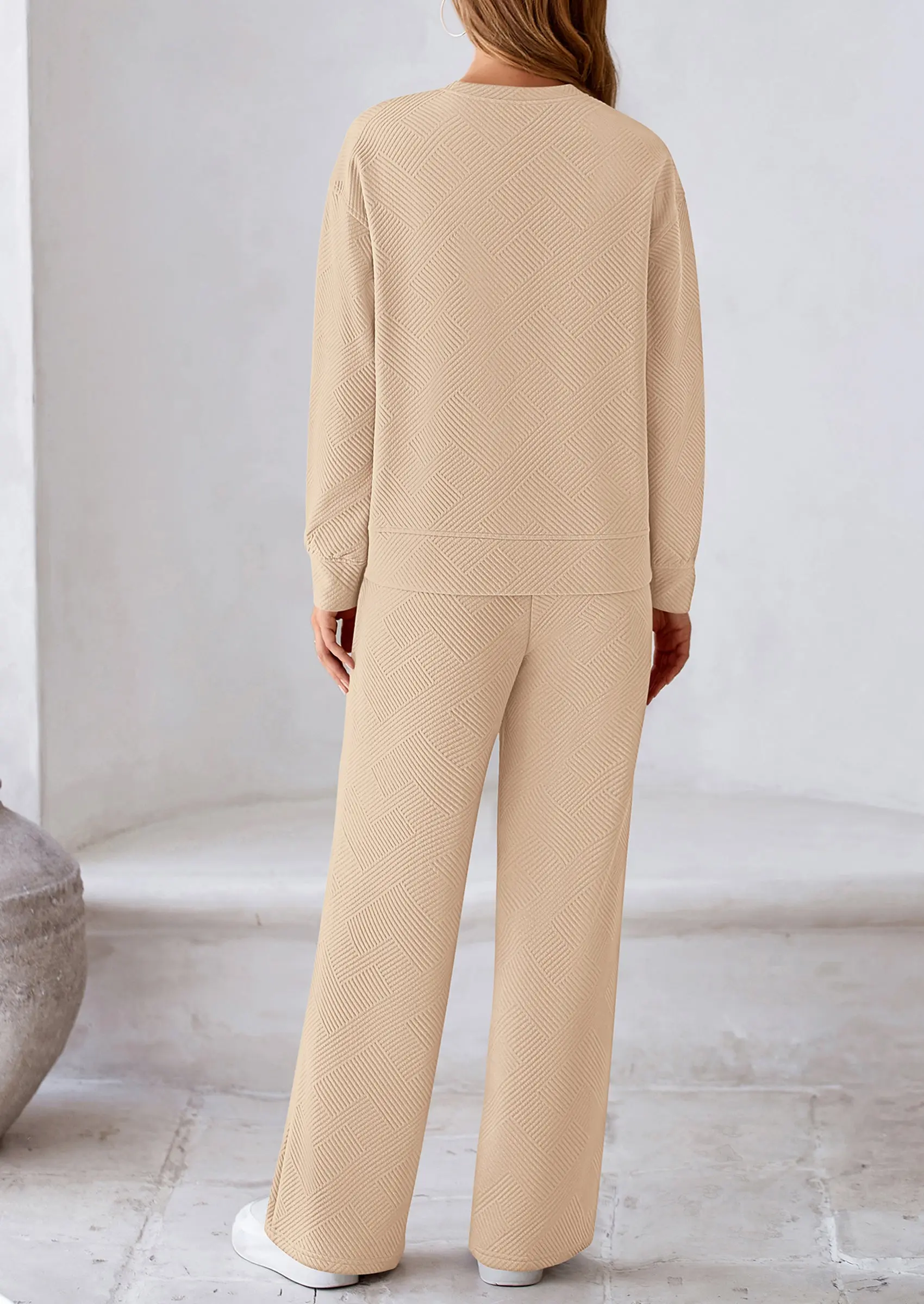 PRETTYGARDEN 2 Piece Long Sleeve Pullover Tops and Wide Leg Pants Knitted Lounge Sets - Image 9