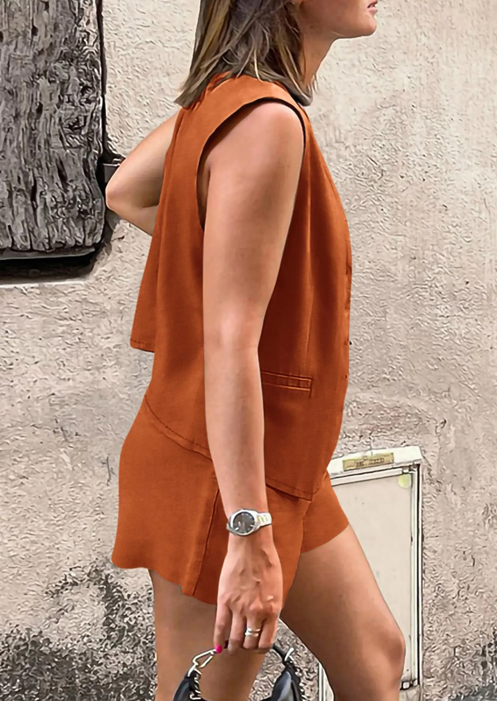 PRETTYGARDEN Women's Summer 2 Piece Outfits Sleeveless Matching Sets Button Down V Neck Vest Waistcoat and Pockets Shorts - Image 42