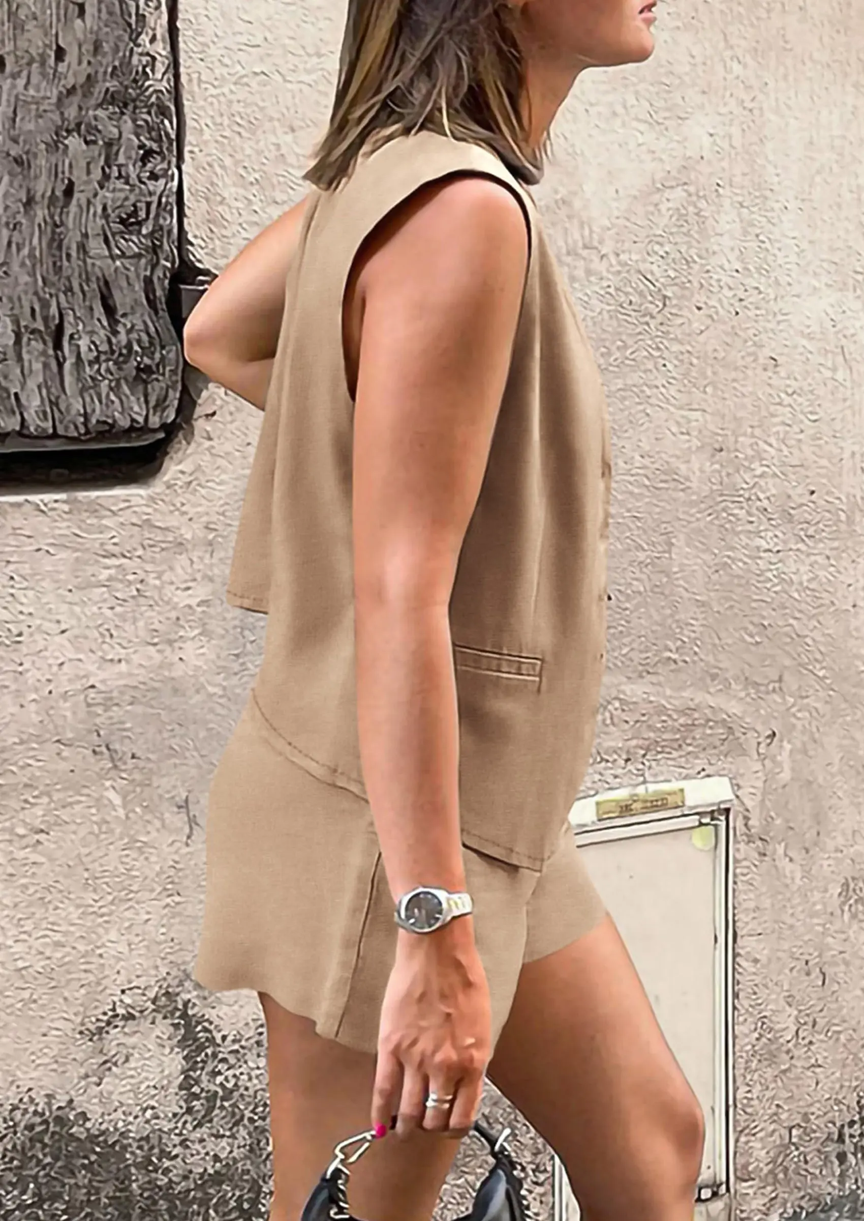 PRETTYGARDEN Women's Summer 2 Piece Outfits Sleeveless Matching Sets Button Down V Neck Vest Waistcoat and Pockets Shorts - Image 61