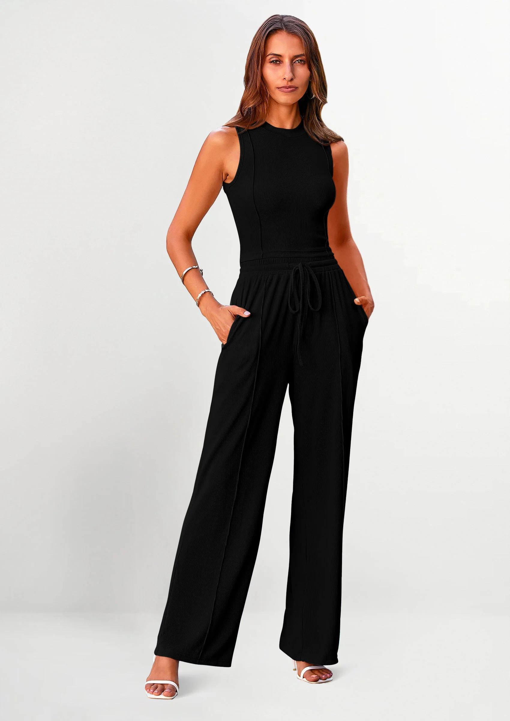 PRETTYGARDEN Women's Summer 2 Piece Loungewear Set Cropped Tank Top Wide Leg Sweatpants Tracksuit Casual Outfits - Image 25