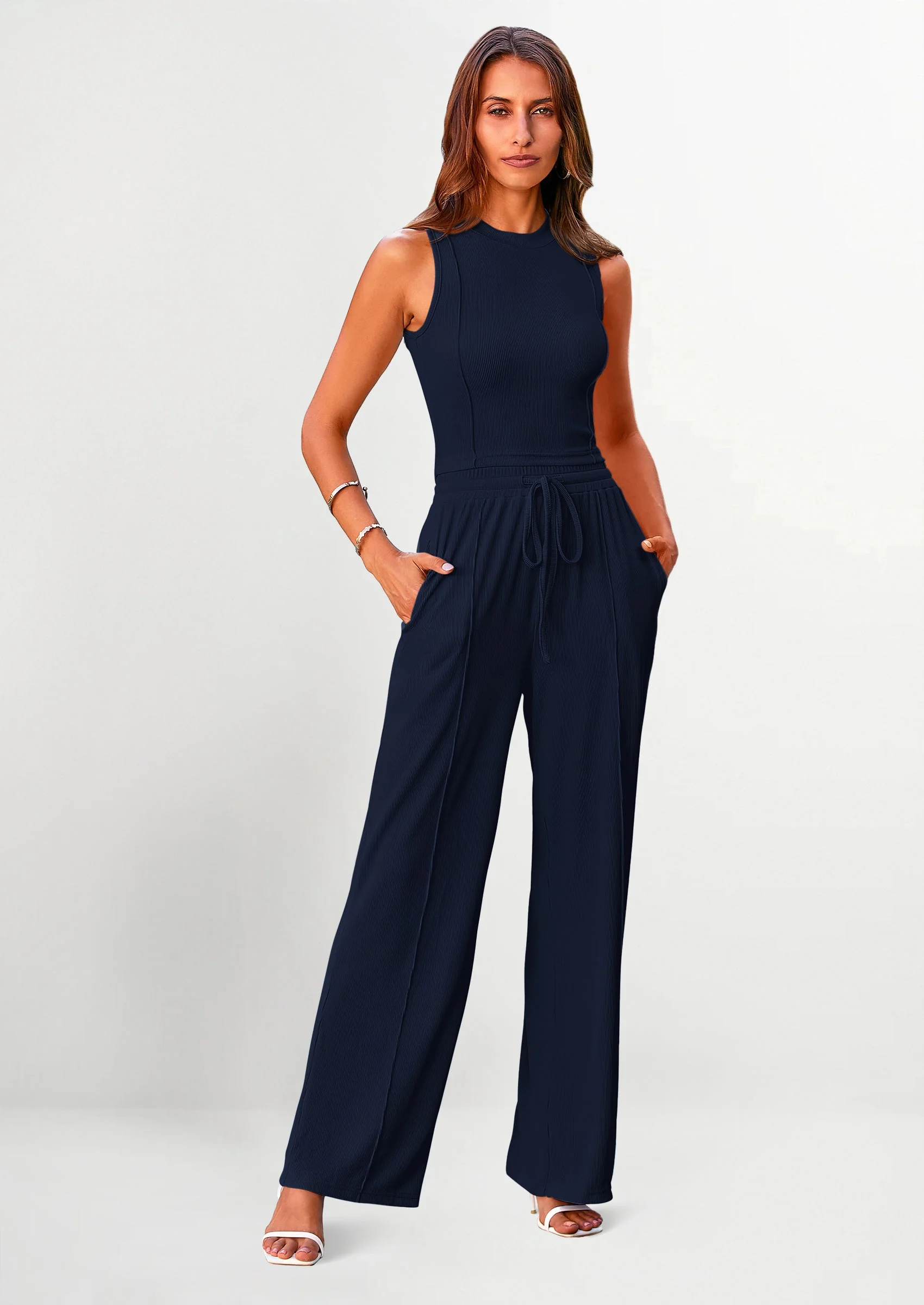 PRETTYGARDEN Women's Summer 2 Piece Loungewear Set Cropped Tank Top Wide Leg Sweatpants Tracksuit Casual Outfits - Image 41