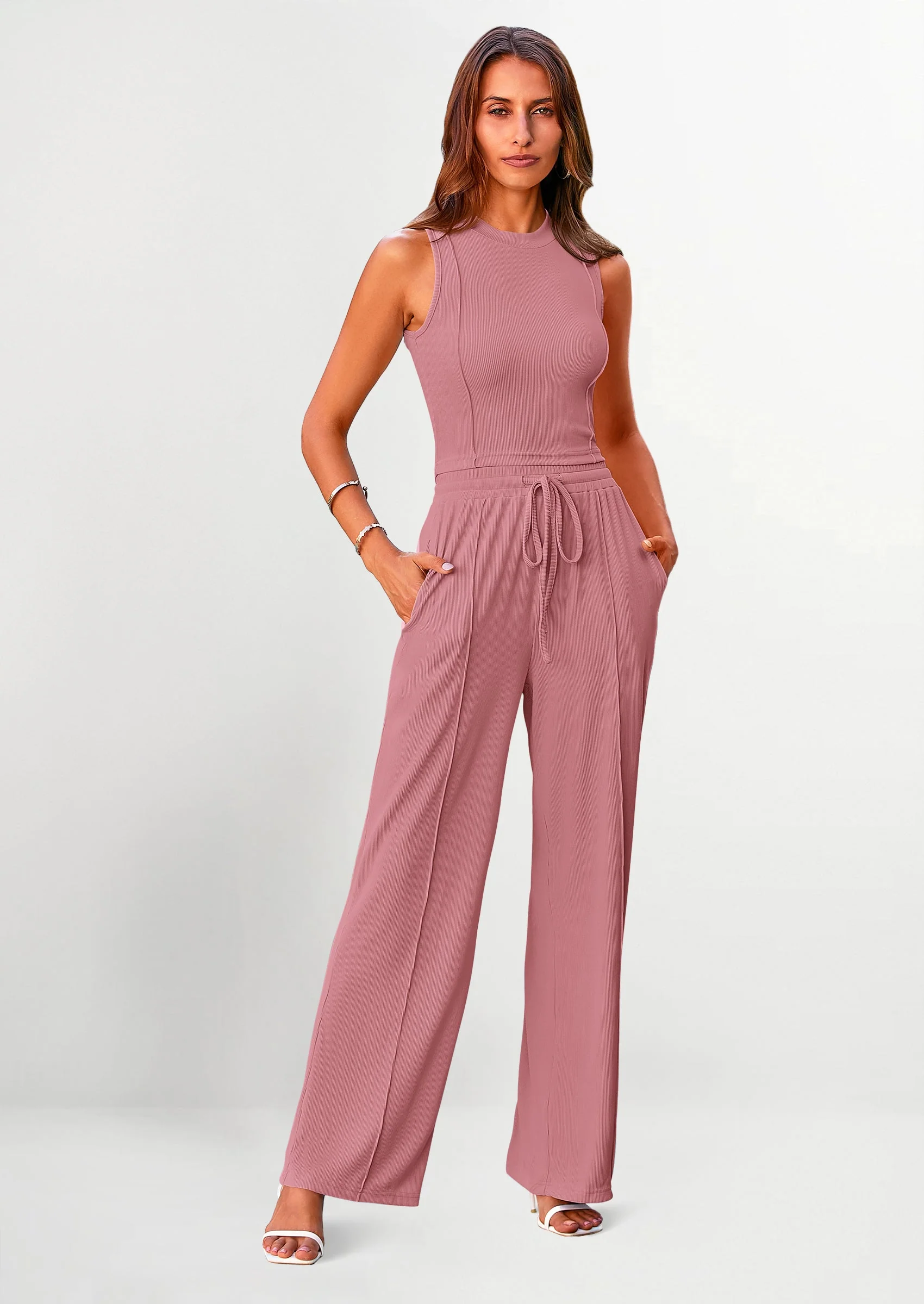 PRETTYGARDEN Women's Summer 2 Piece Loungewear Set Cropped Tank Top Wide Leg Sweatpants Tracksuit Casual Outfits - Image 49