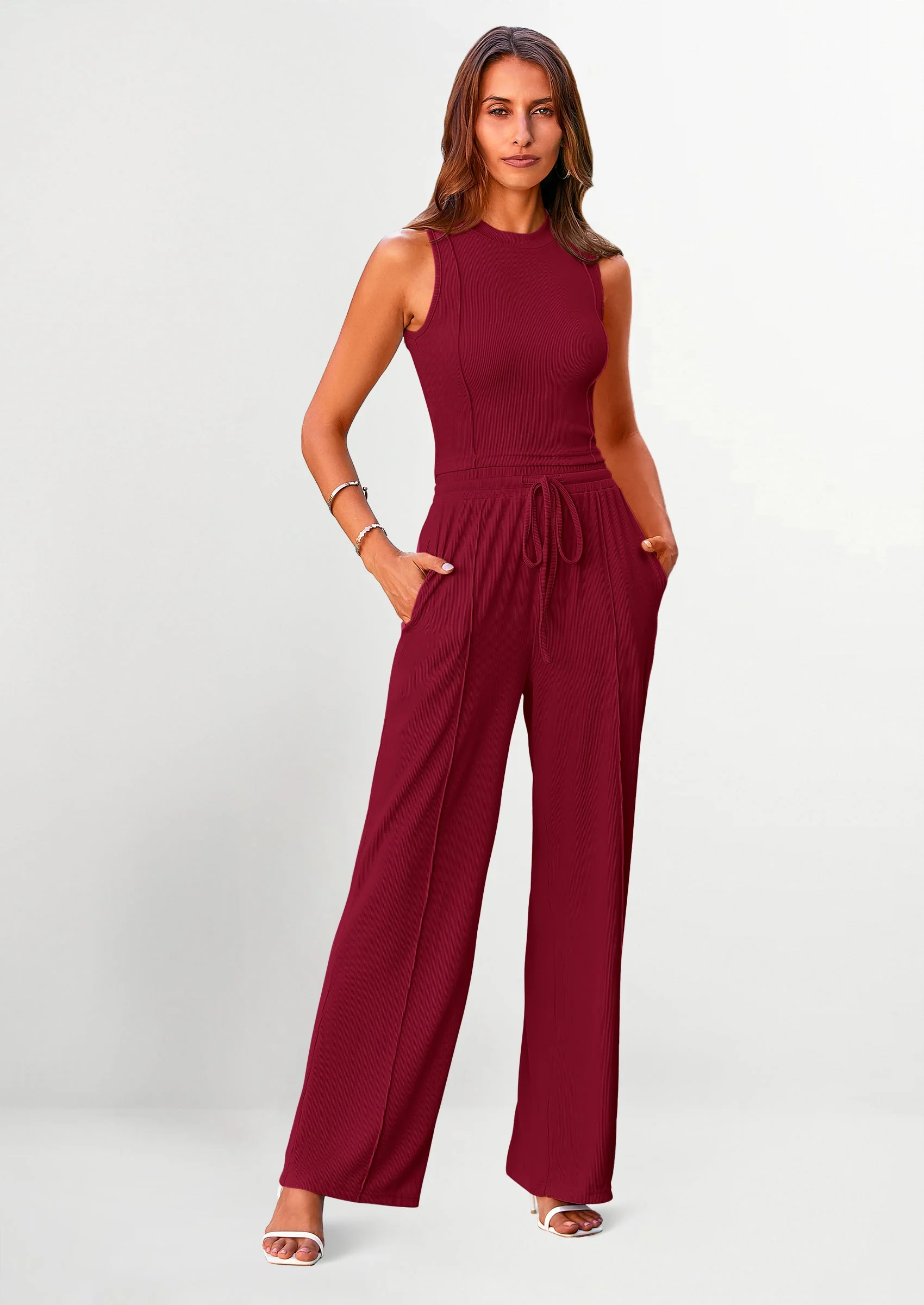 PRETTYGARDEN Women's Summer 2 Piece Loungewear Set Cropped Tank Top Wide Leg Sweatpants Tracksuit Casual Outfits - Image 57