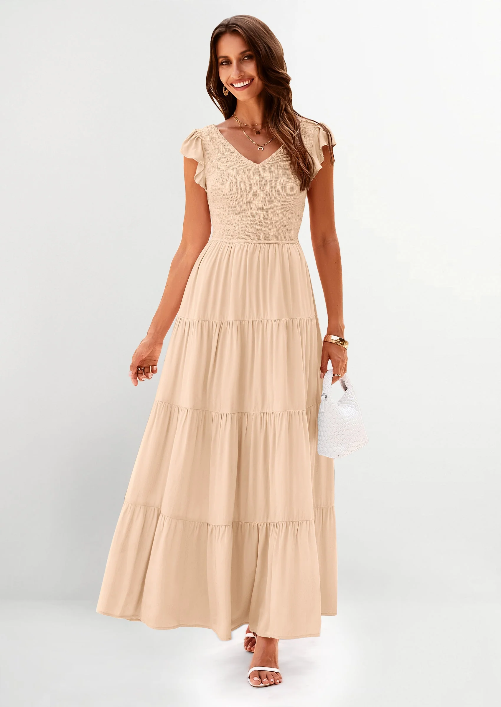 PRETTYGARDEN Women's Flowy Maxi Dress Casual Cap Sleeve V Neck Smocked Beach Sundress - Image 14