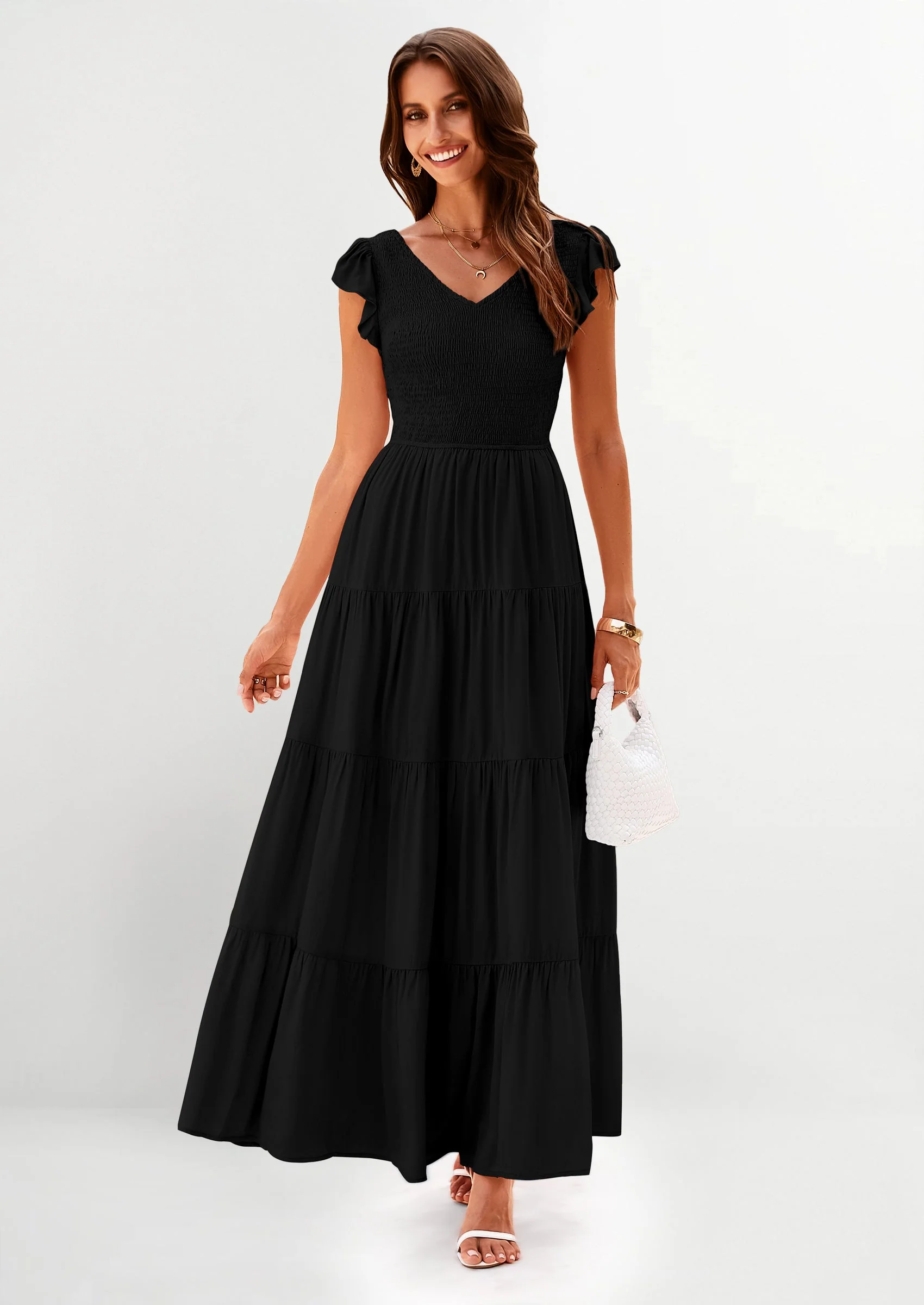 PRETTYGARDEN Women's Flowy Maxi Dress Casual Cap Sleeve V Neck Smocked Beach Sundress - Image 20