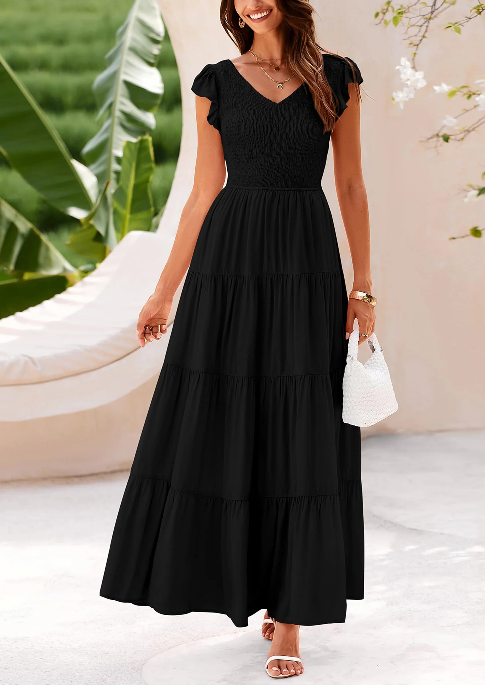 PRETTYGARDEN Women's Flowy Maxi Dress Casual Cap Sleeve V Neck Smocked Beach Sundress - Image 22