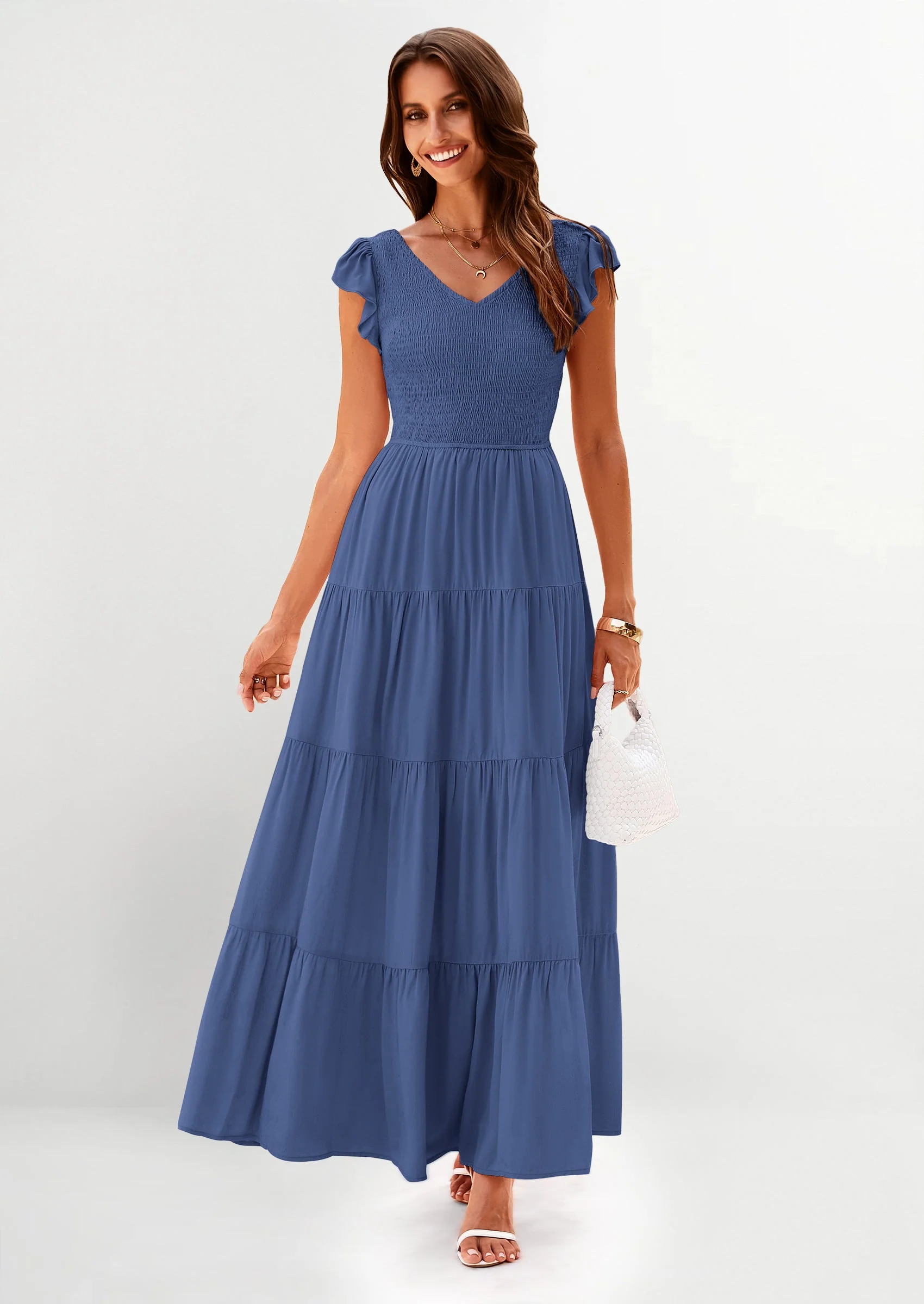 PRETTYGARDEN Women's Flowy Maxi Dress Casual Cap Sleeve V Neck Smocked Beach Sundress - Image 32