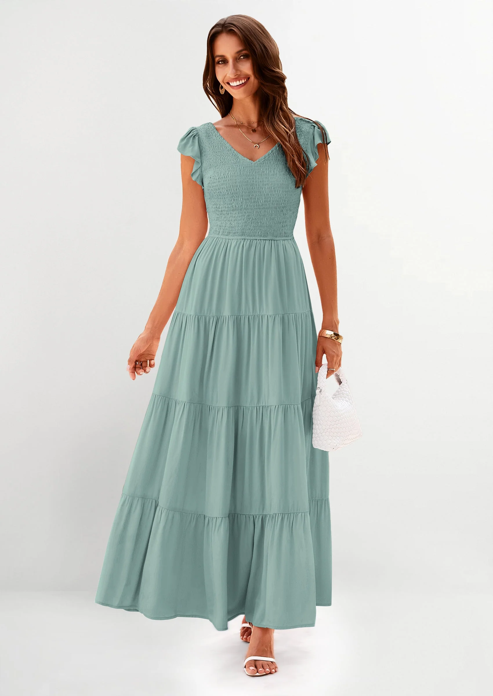 PRETTYGARDEN Women's Flowy Maxi Dress Casual Cap Sleeve V Neck Smocked Beach Sundress - Image 38