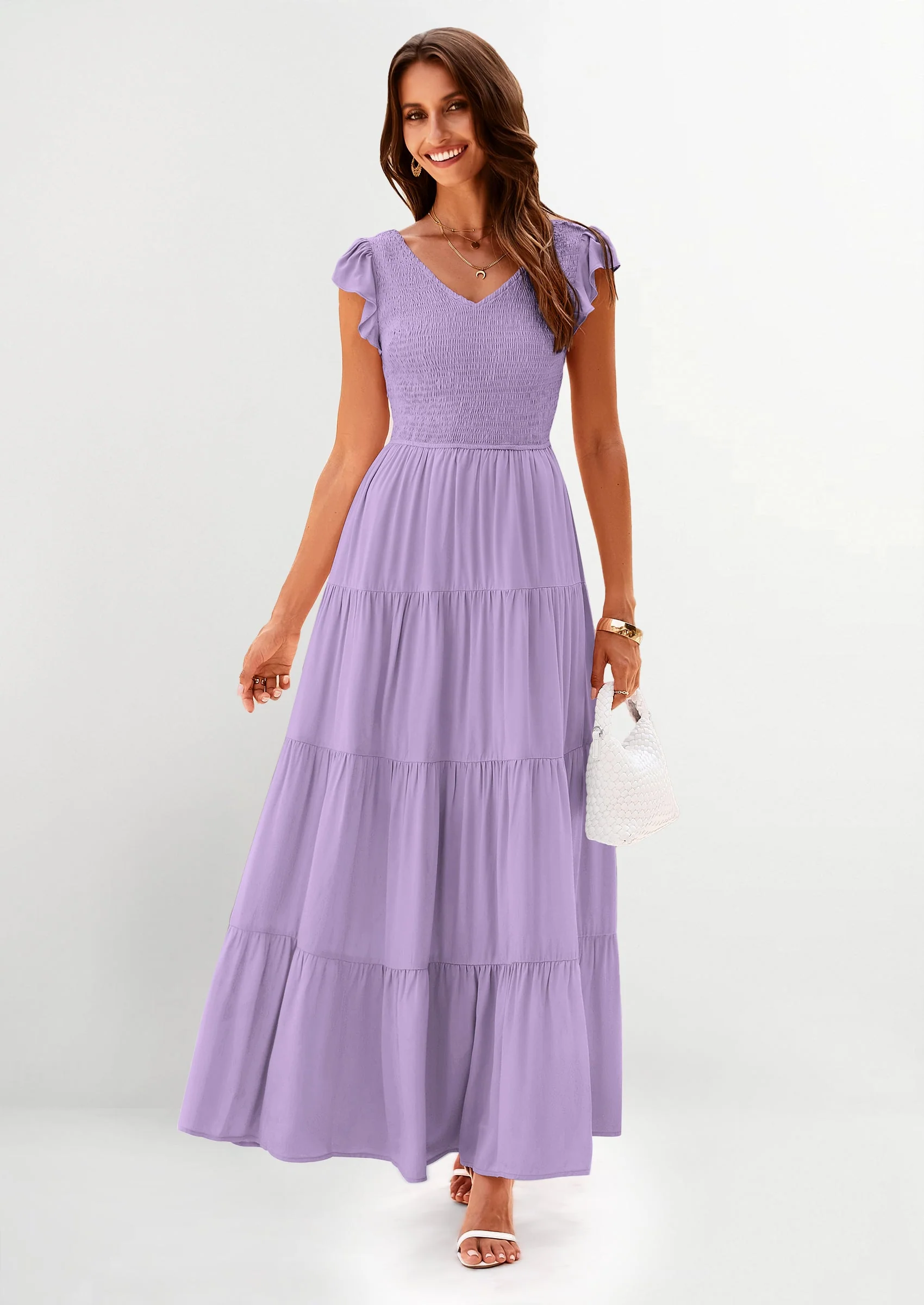 PRETTYGARDEN Women's Flowy Maxi Dress Casual Cap Sleeve V Neck Smocked Beach Sundress - Image 44